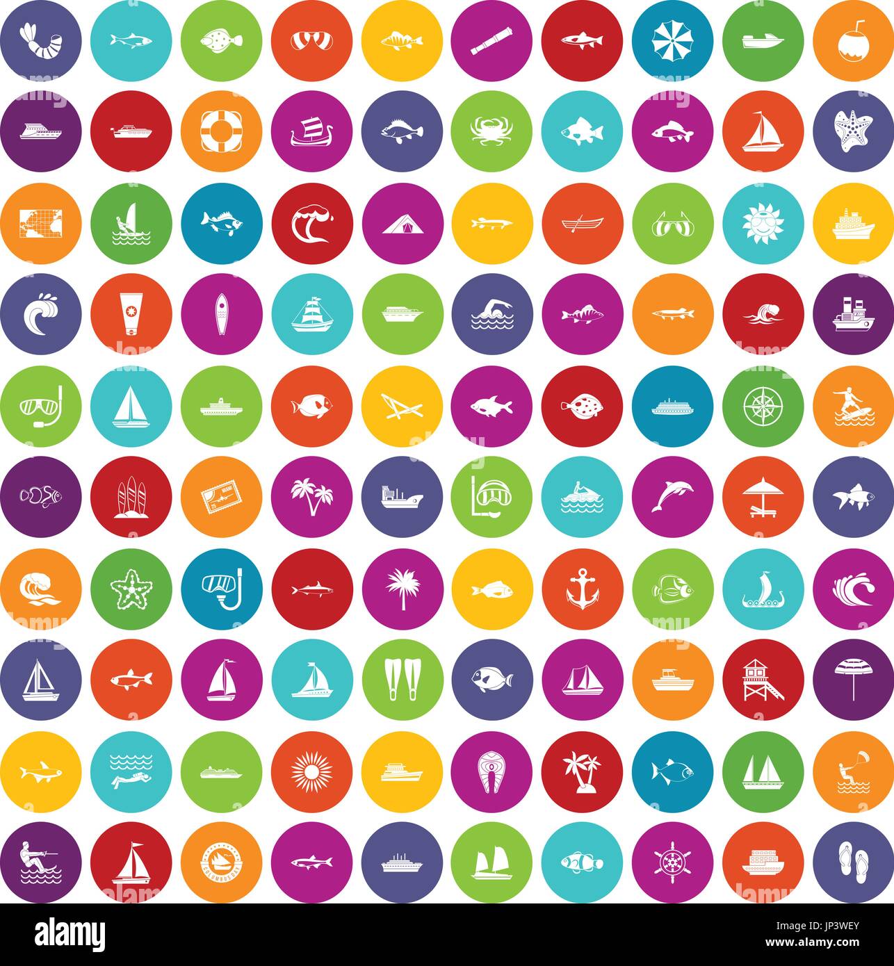 100 icônes de définir la couleur de la mer Illustration de Vecteur