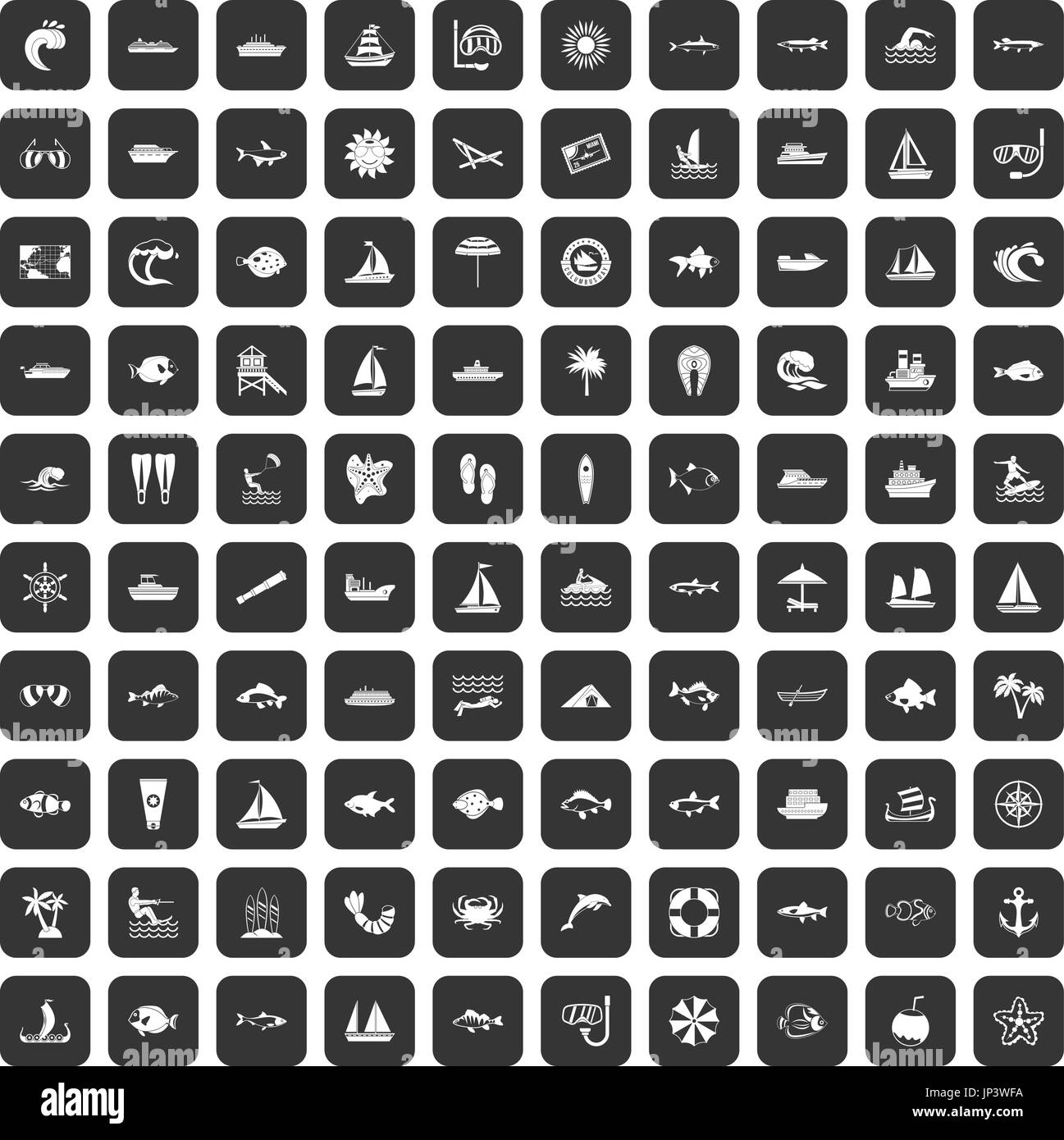 La mer Noire 100 icons set Illustration de Vecteur