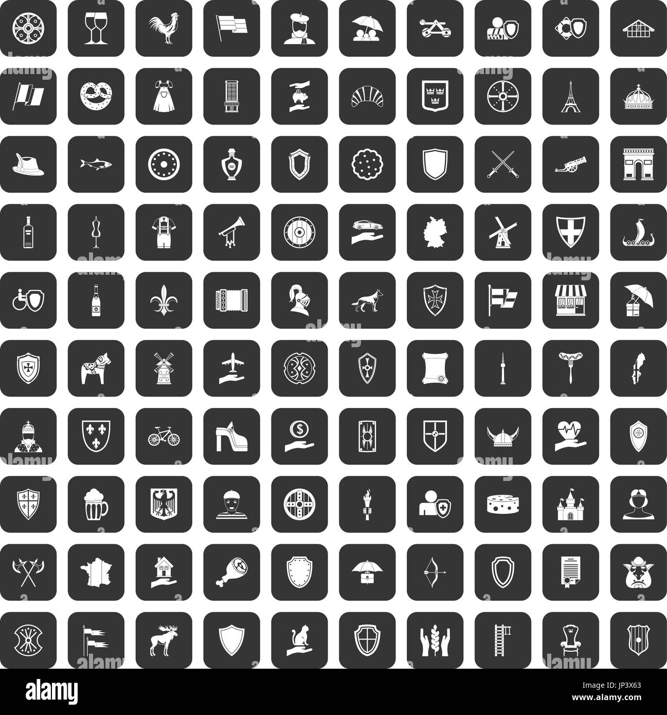 Bouclier 100 icons set black Illustration de Vecteur