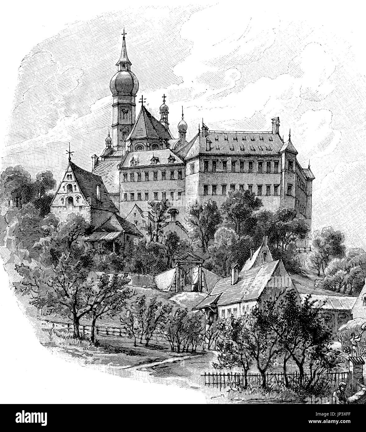 Le monastère Andechs, Bavière, Allemagne, l'amélioration numérique reproduction d'une gravure sur bois à partir de la publication de l'année 1888 Banque D'Images