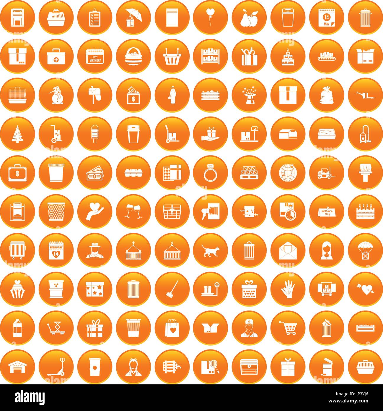 100 fort icons set orange Illustration de Vecteur