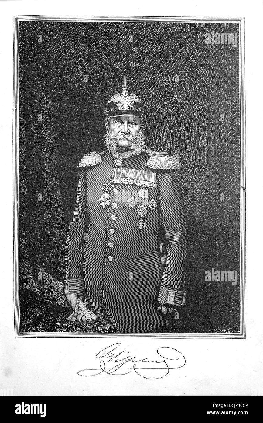 William I. ou en allemand Wilhelm I., William Frederick Louis de Hohenzollern, 22 mars 1797 - 9 mars 1888, a été roi de Prusse et l'empereur allemand , l'amélioration numérique reproduction d'une gravure sur bois à partir de la publication de l'année 1888 Banque D'Images