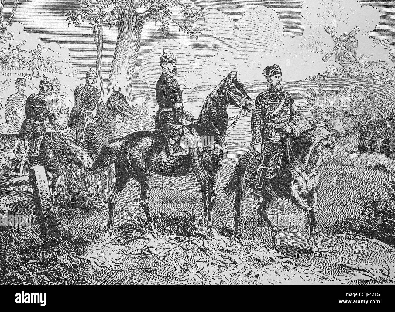 Le Prince Frederick William et le prince Frédéric Charles comme répondants à l'Imperial manœuvres de Berlin à l'automne 1876, l'Allemagne, l'amélioration numérique reproduction d'une gravure sur bois à partir de la publication de l'année 1888 Banque D'Images