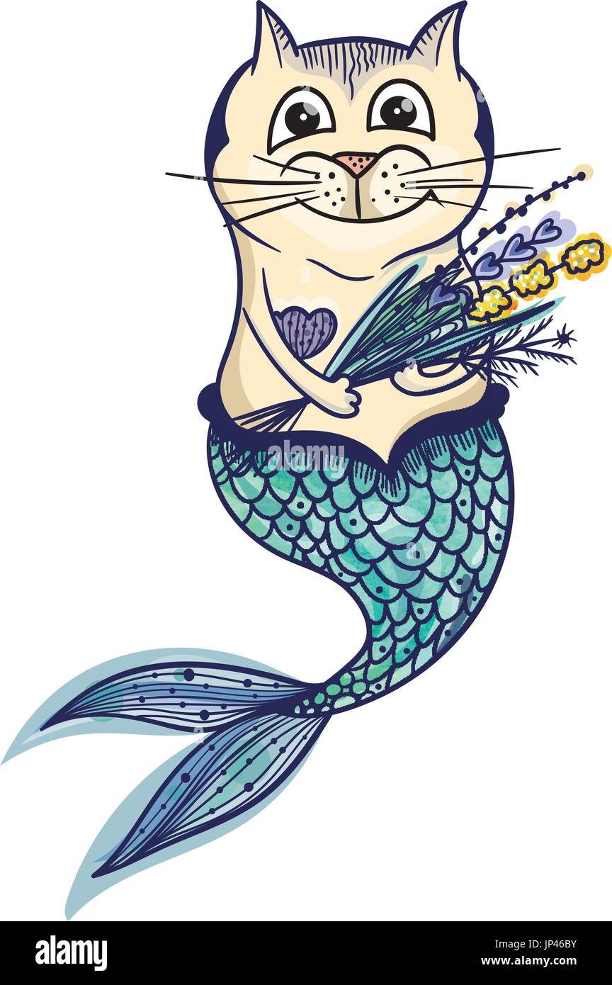 Croquis créatif kitty mer agata illustration sur fond blanc Illustration de Vecteur