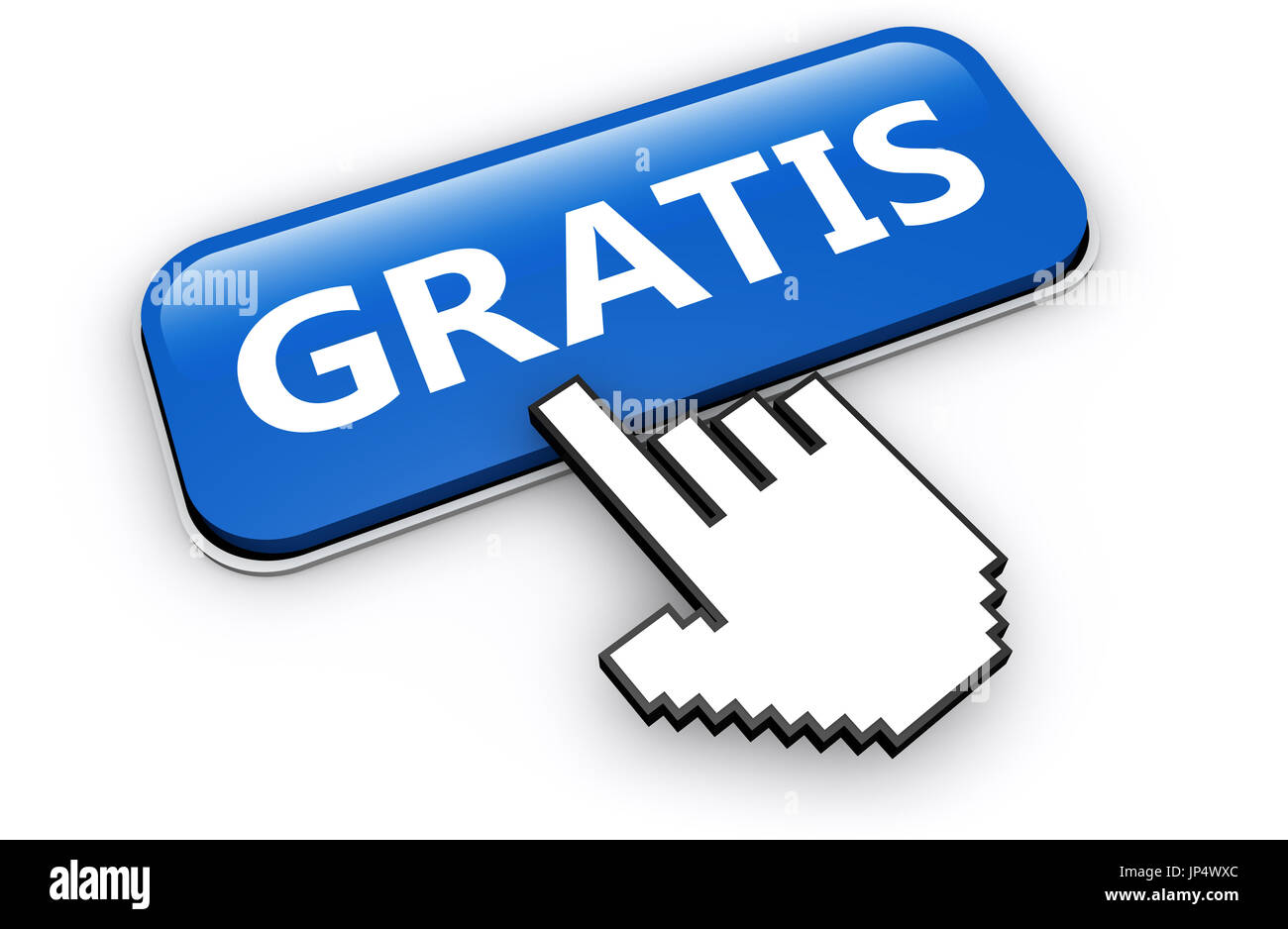 Digital Marketing promotionnel gratuit concept avec curseur main cliquer sur un bouton web bleu 3D illustration sur blanc. Banque D'Images
