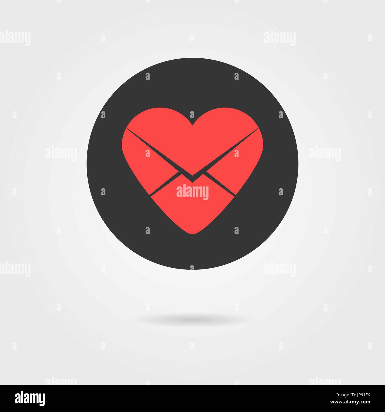 Coeur rouge en cercle noir comme l'icône de lettre d'amour avec ombre Illustration de Vecteur