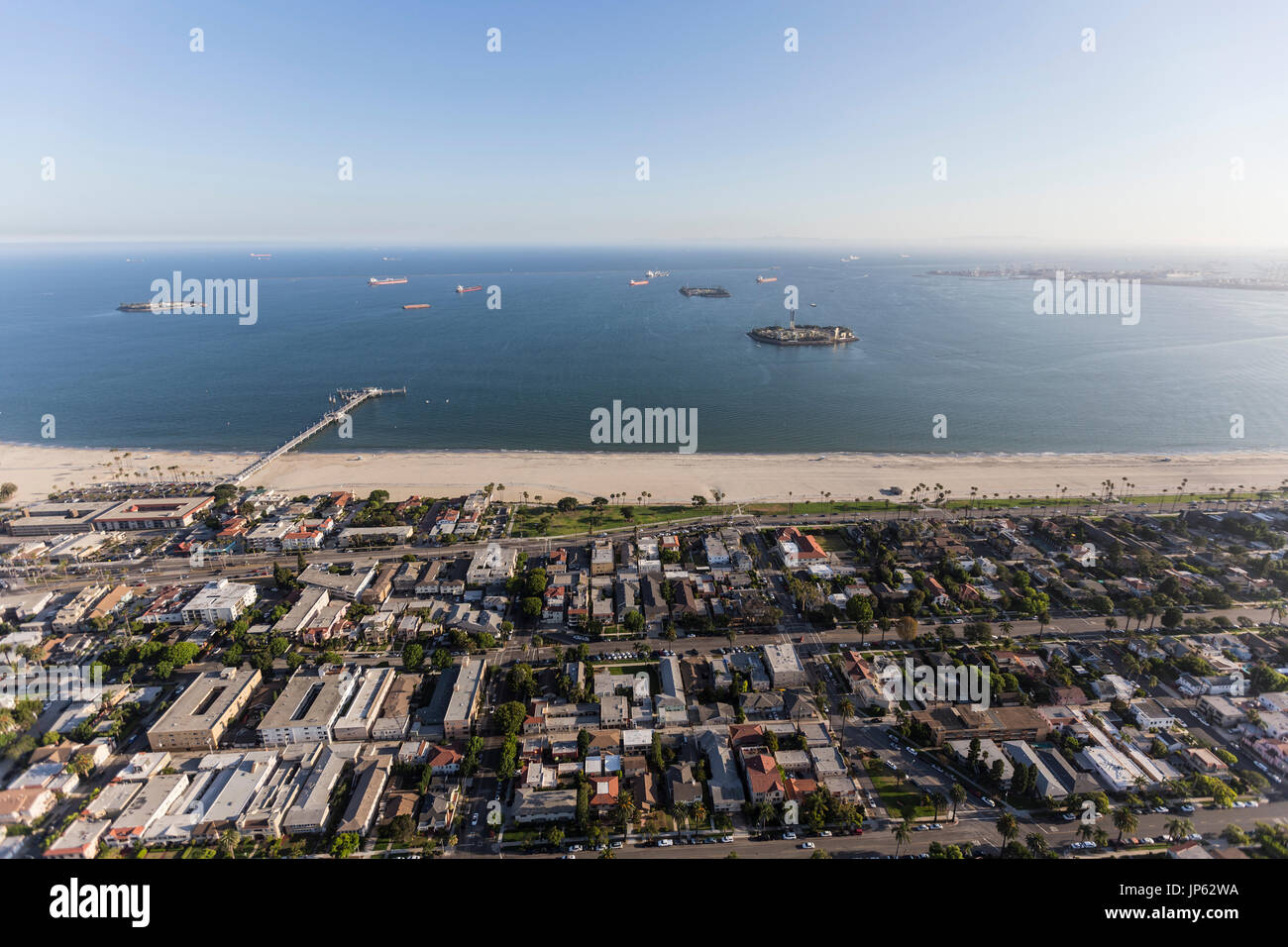 Vue aérienne de l'Bluff Park et Belmont Shore quartiers de Long Beach, en Californie. Banque D'Images