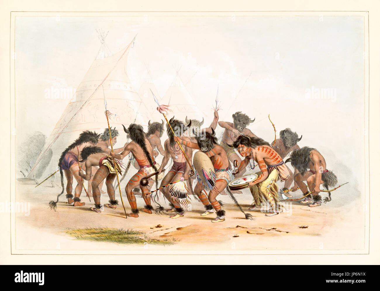 Buffalo Dance. Par G. Catlin, publ. sur Catlin's North American Indian Portfolio..., Ackerman, New York, 1845 Banque D'Images