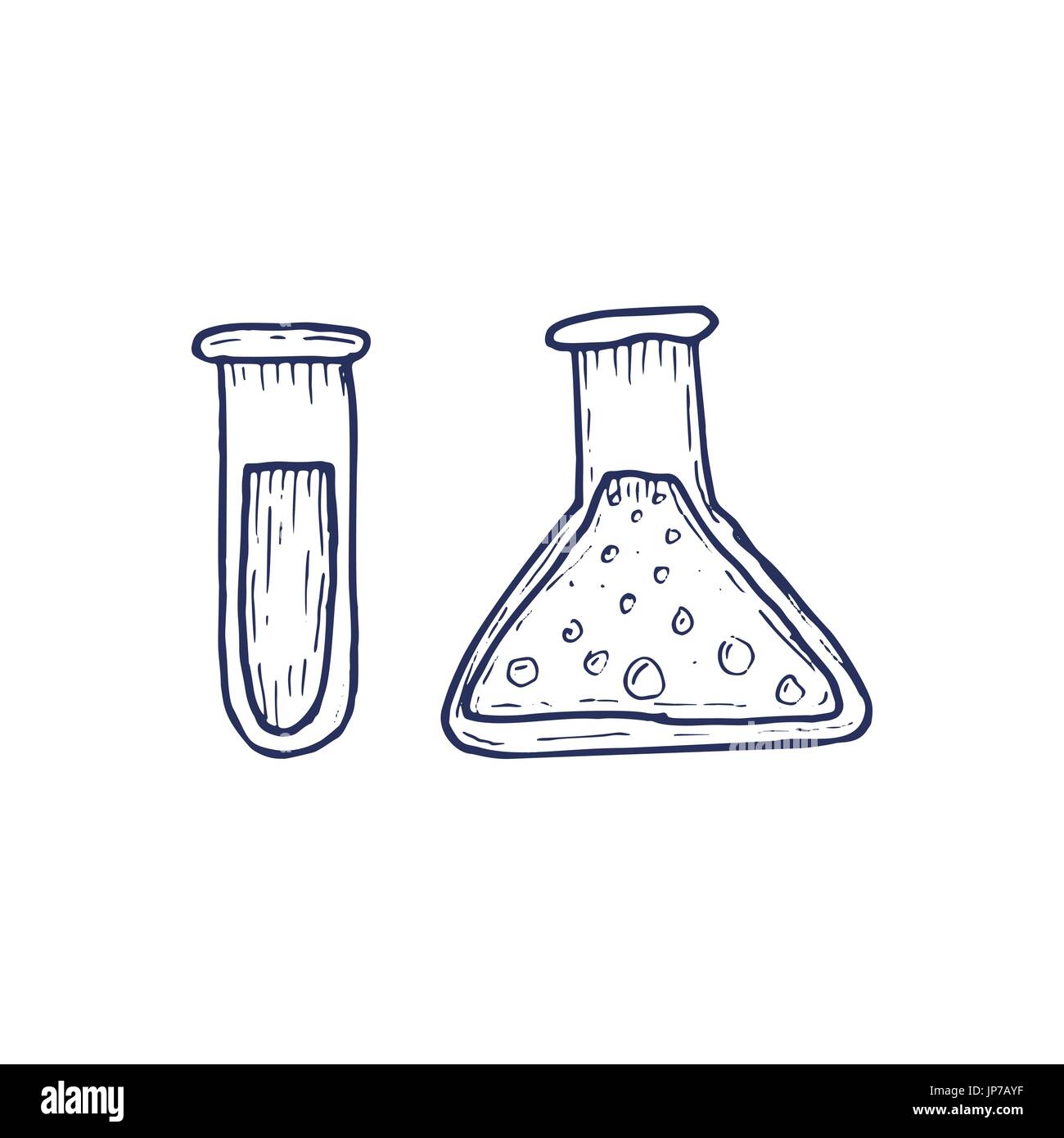 Hand drawn tubes à essai de l'équipement de laboratoire Illustration de Vecteur