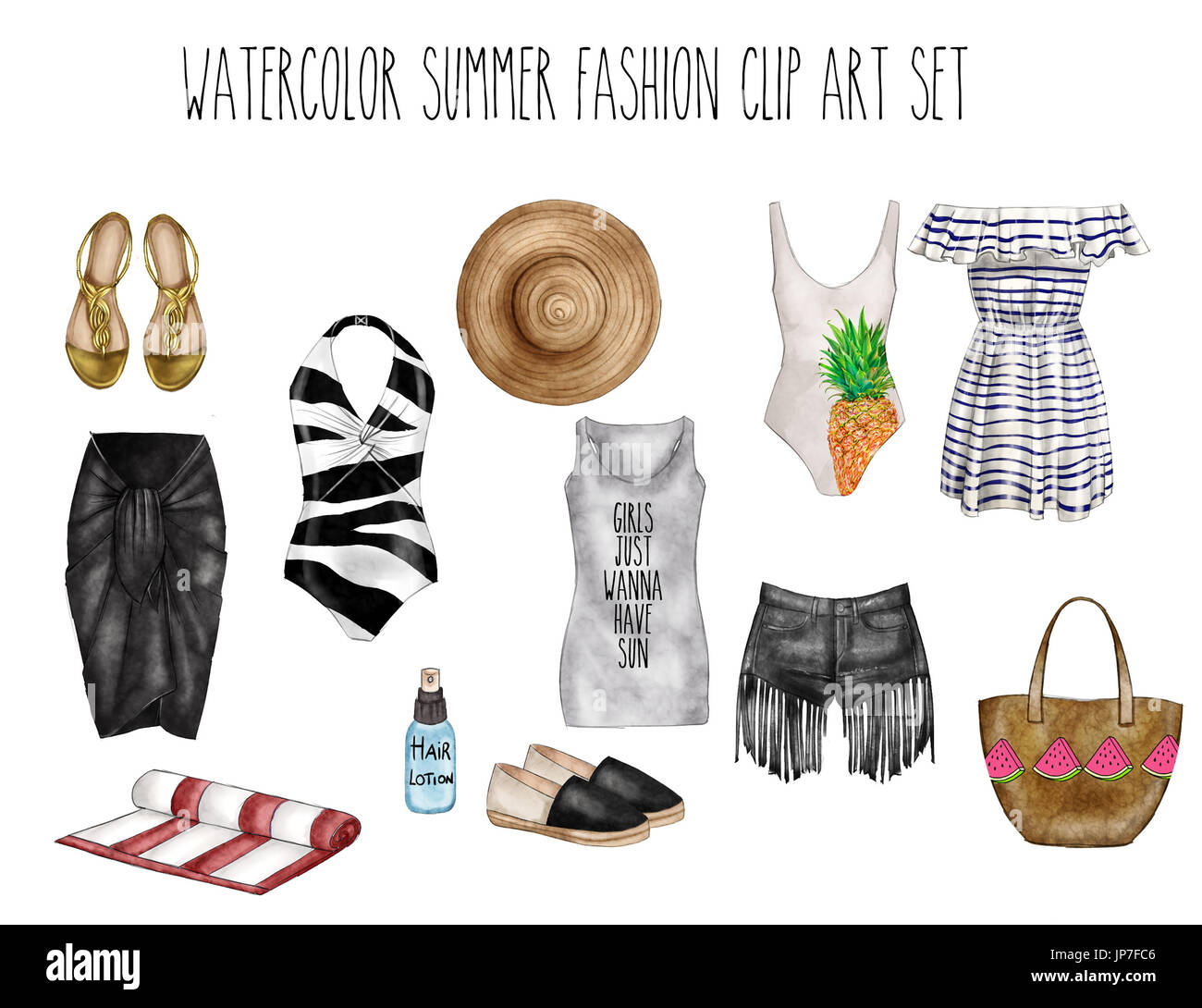 Aquarelle illustration numérique - tenue de plage - image raster handmade Banque D'Images