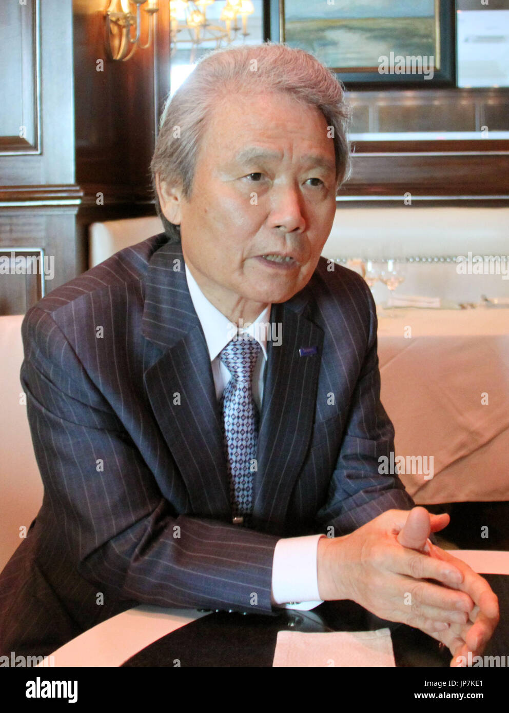 Sadayuki Sakakibara, président de la fédération ou de Keidanren, parle de Kyodo News à Charleston, Caroline du Sud, le 2 juillet 2015. Sakakibara a été dans la ville américaine à visiter l'usine de Boeing Co. local. (Kyodo)  = =Kyodo Banque D'Images