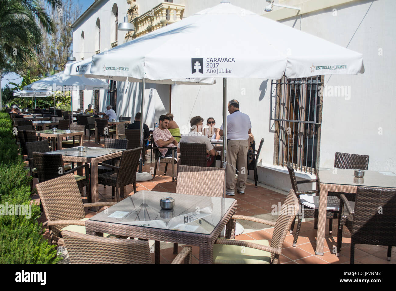 En dehors de la salle à manger dans le Restaurant El Cason Hacienda Riquelme Golf Resort à Murcia Espagne Banque D'Images