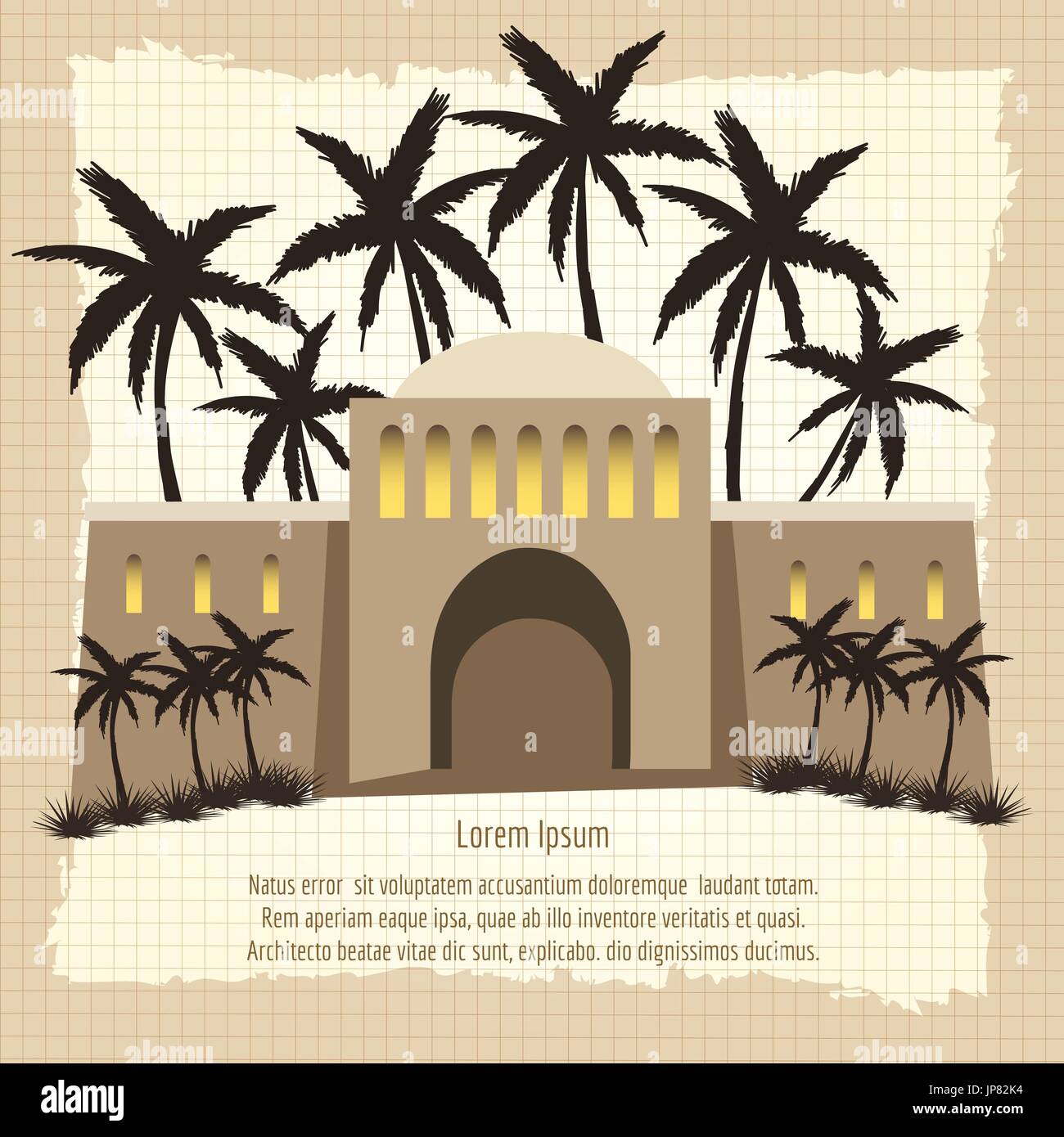 Vintage avec paysage d'Arabie. Vector illustration avec château et palm tree Illustration de Vecteur Vintage avec paysage d'Arabie. Vector illustration avec château et palm tree Illustration de Vecteur