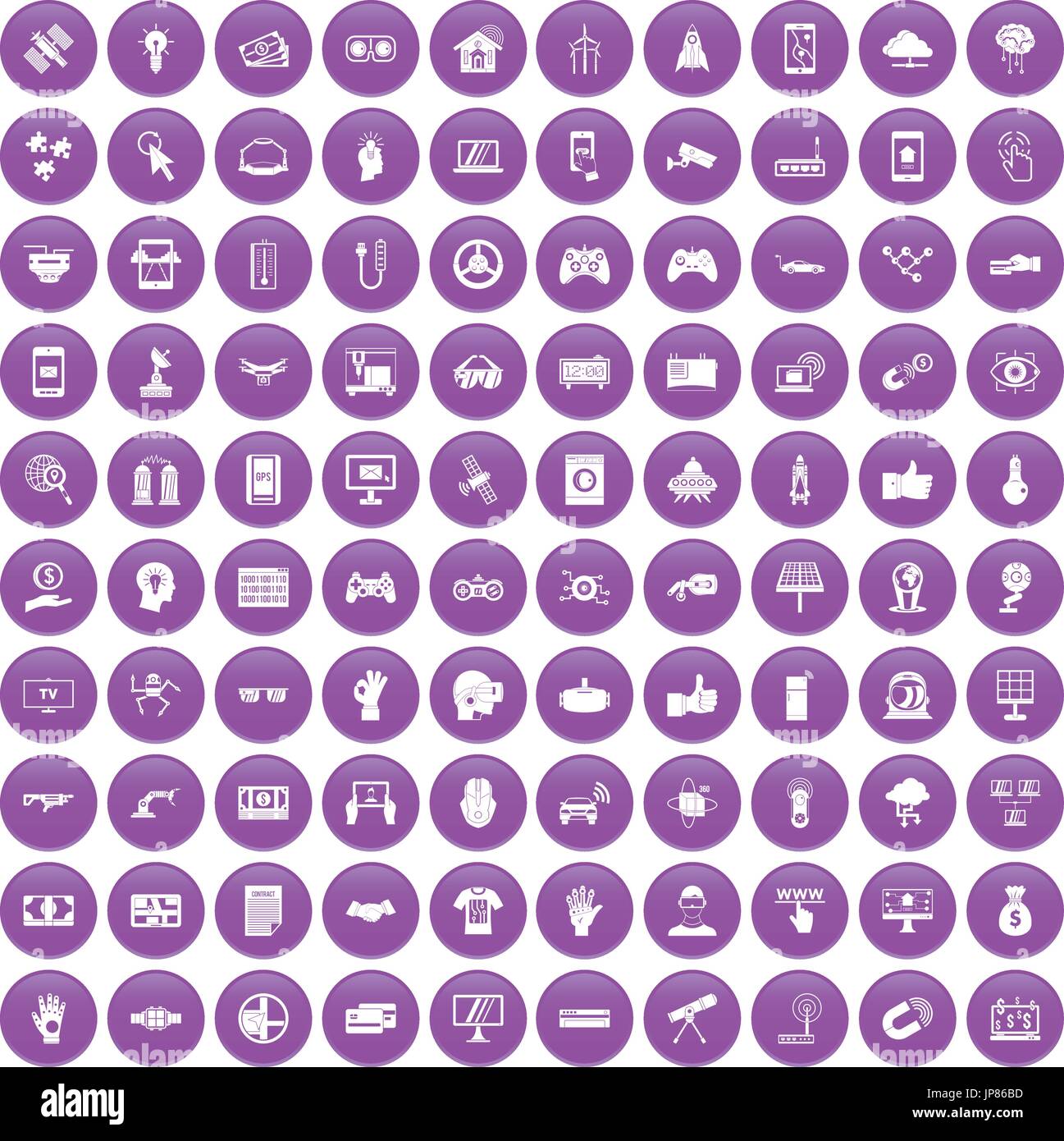 Hi-tech 100 icons set purple Illustration de Vecteur