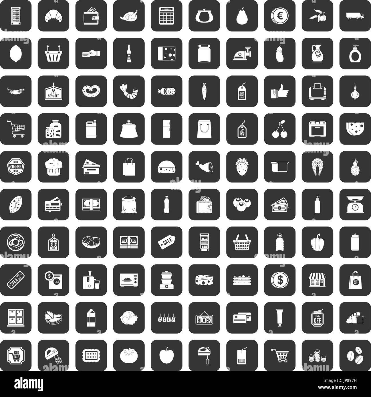 Supermarché 100 icons set black Illustration de Vecteur