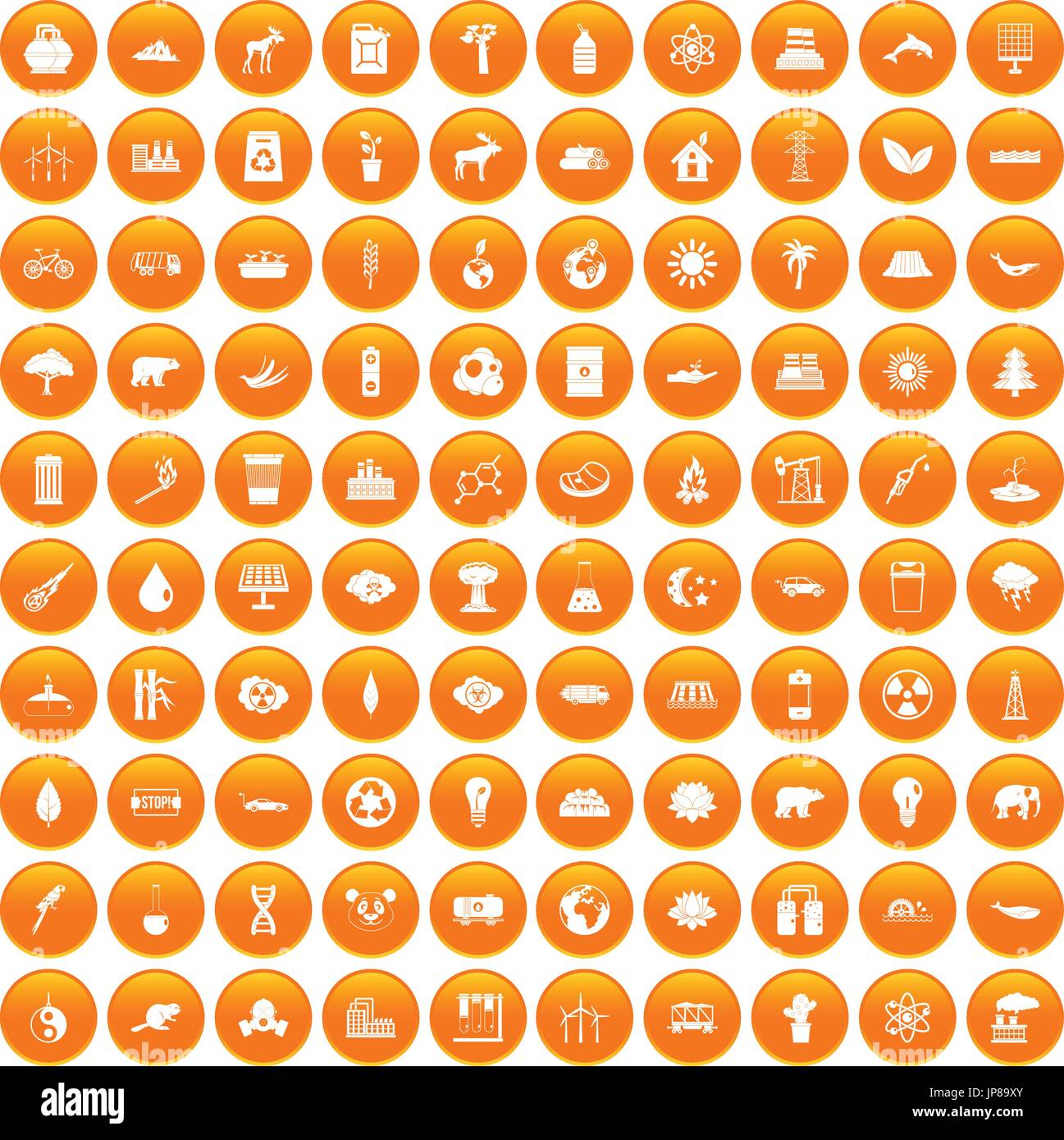 Eco 100 icons set orange Illustration de Vecteur