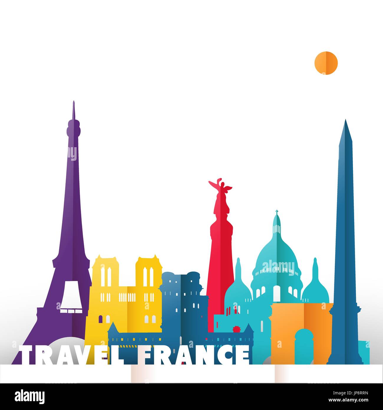 Billet France concept illustration sur papier, modèle de coupe de monde célèbre monuments de pays français. Comprend la tour Eiffel, de l'église Notre Dame, Arc de Triomphe Illustration de Vecteur