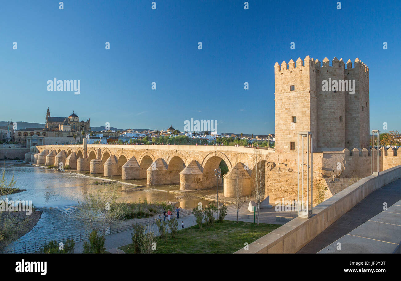 Espagne, Andalousie, région de la ville de Cordoba, pont romain, la Tour de Calahorra Banque D'Images