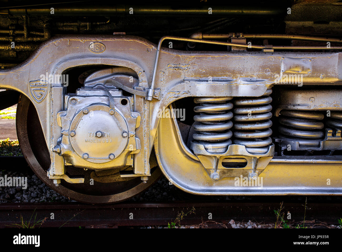 Les roues de wagon de chemin de fer, Railroad Museum, Miami, Floride, USA Banque D'Images