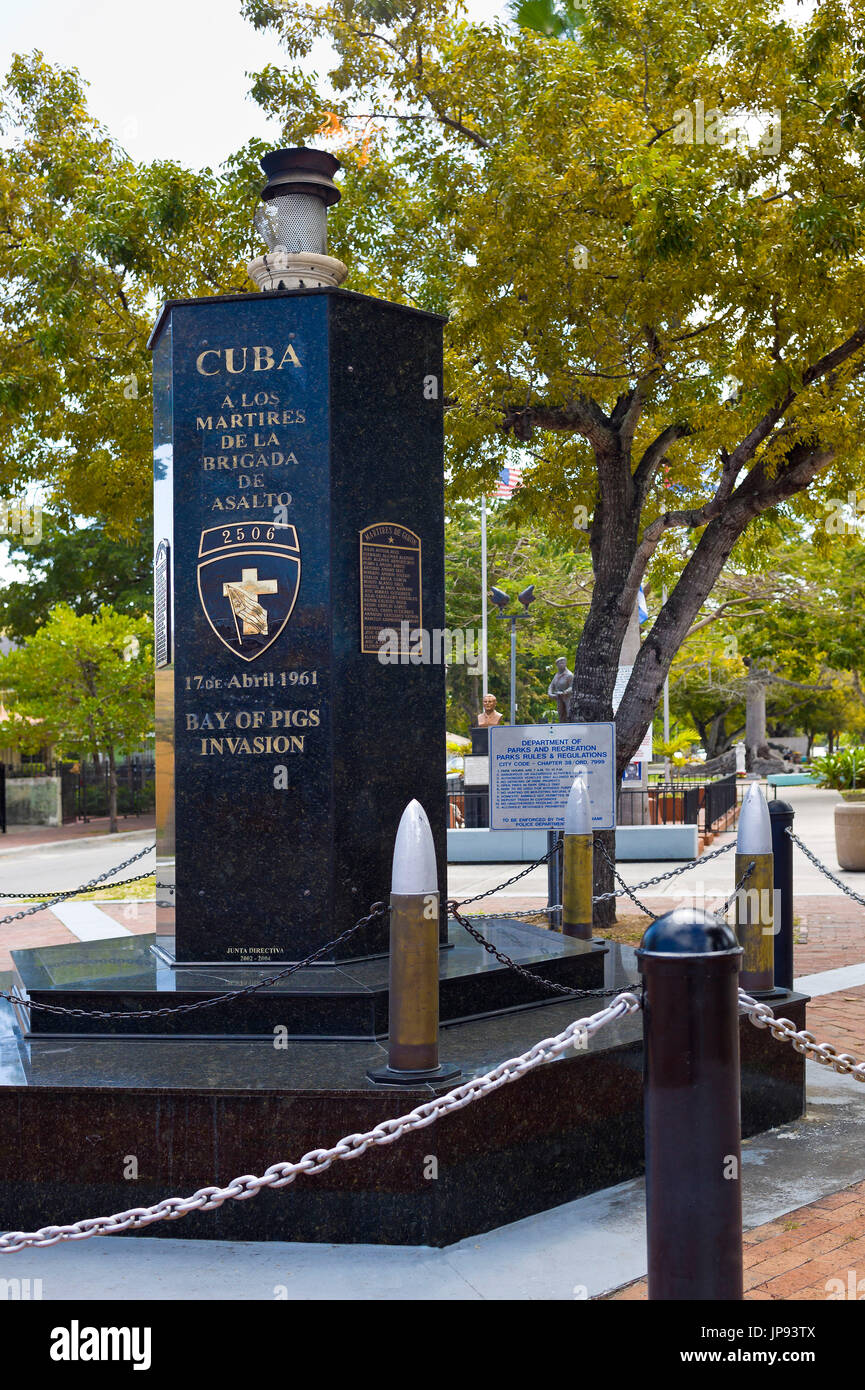 Monument à l'invasion de la Baie des Cochons, Calle Ocho, Miami, Floride, USA, Banque D'Images