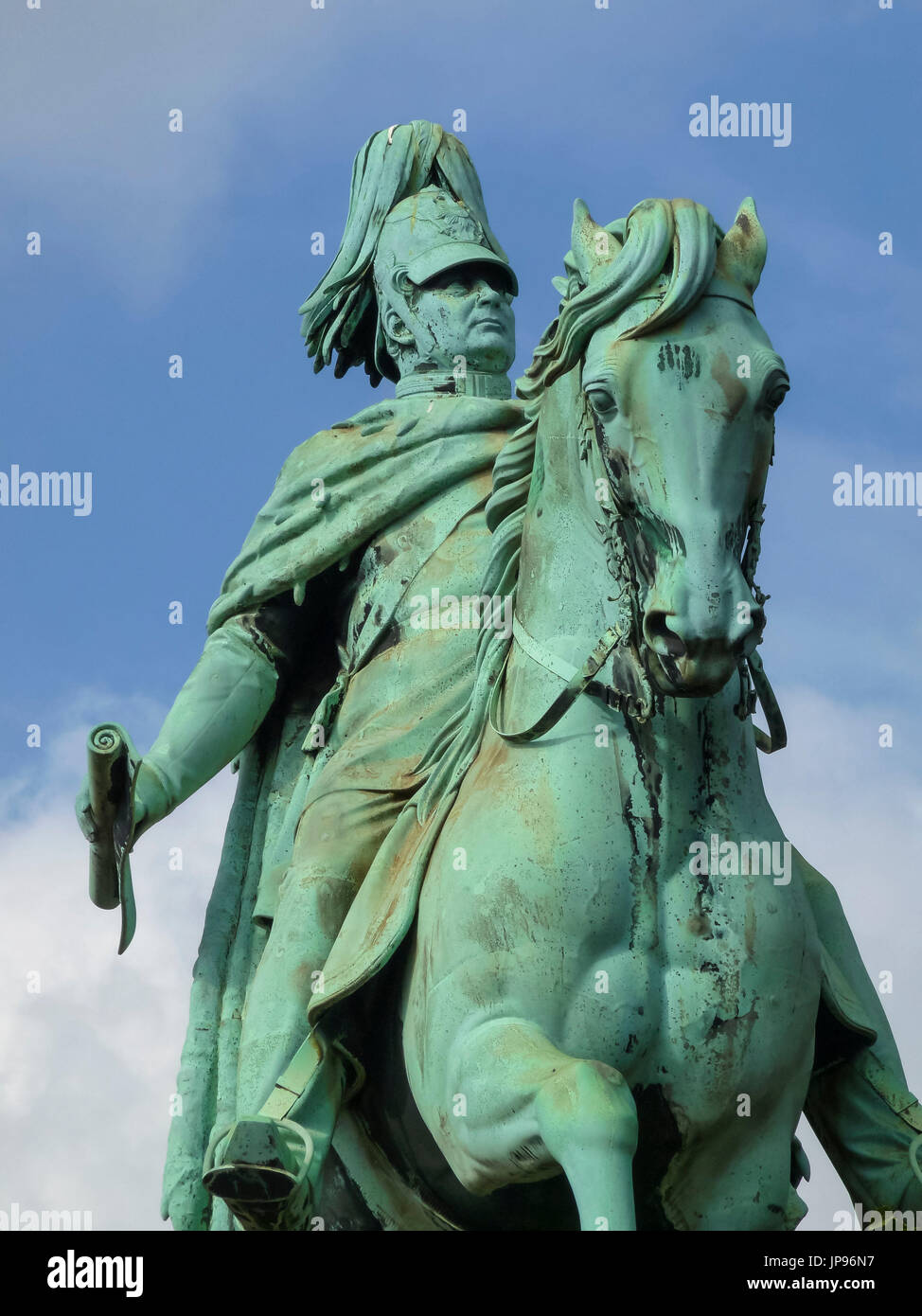 Le roi Frédéric Guillaume IV Statue, (au nord de la bretelle sur la rive droite du Rhin), pont Hohenzollern, Cologne, Allemagne Banque D'Images