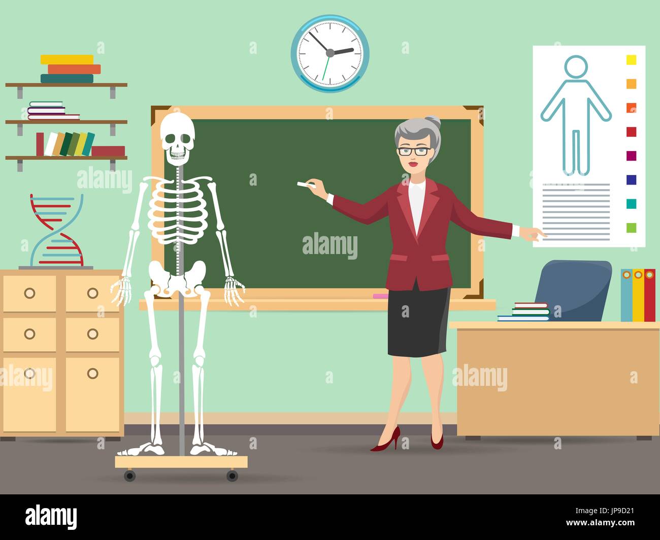 Classe avec squelette humain et enseignant, vvector illustration Illustration de Vecteur