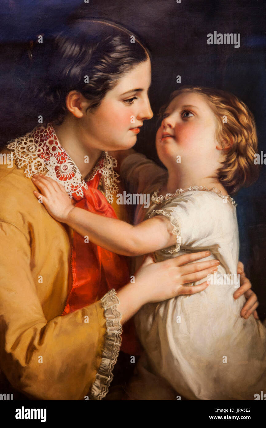 L'Angleterre, Londres, Bethnal Green, V&A Museum of Childhood, peinture intitulée 'Bonjour' Mamma par Samual Buruch Holle datée du 1859 Banque D'Images