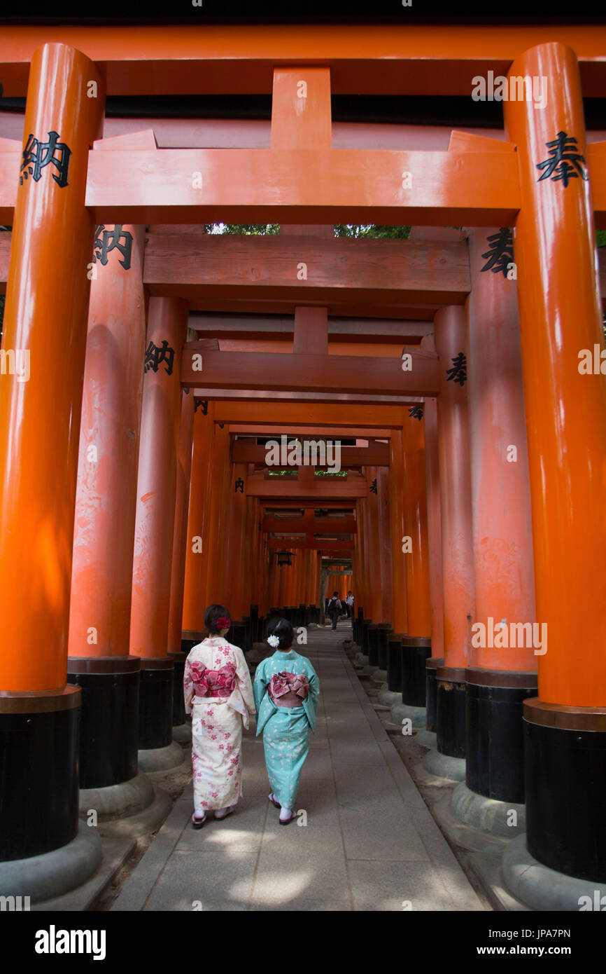Le Japon, la ville de Kyoto, Fushimi-Inari Taisha, Toriies Banque D'Images