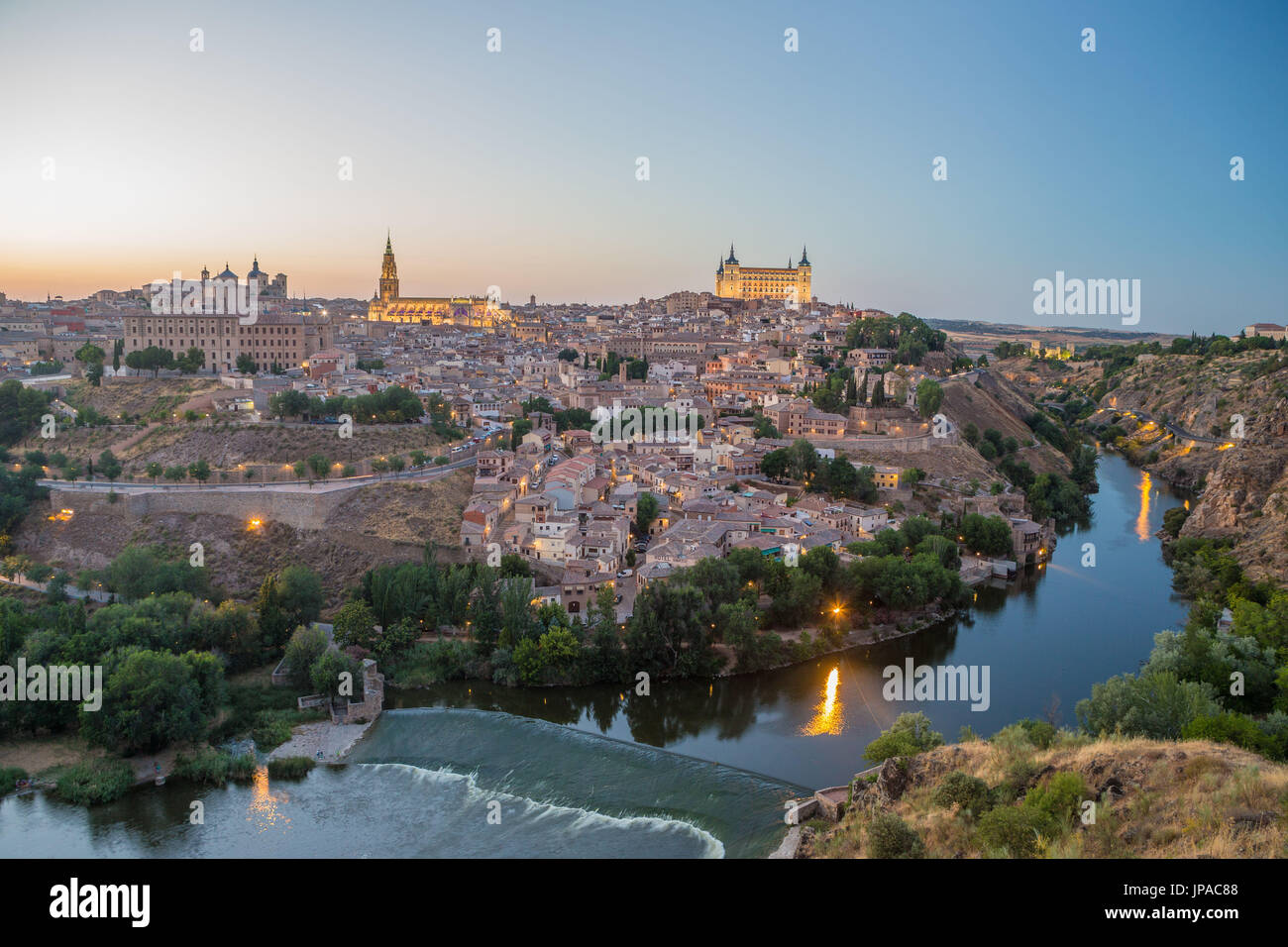 Espagne, Toledo, la ville de la rivière Tajo, ligne d'horizon, Banque D'Images