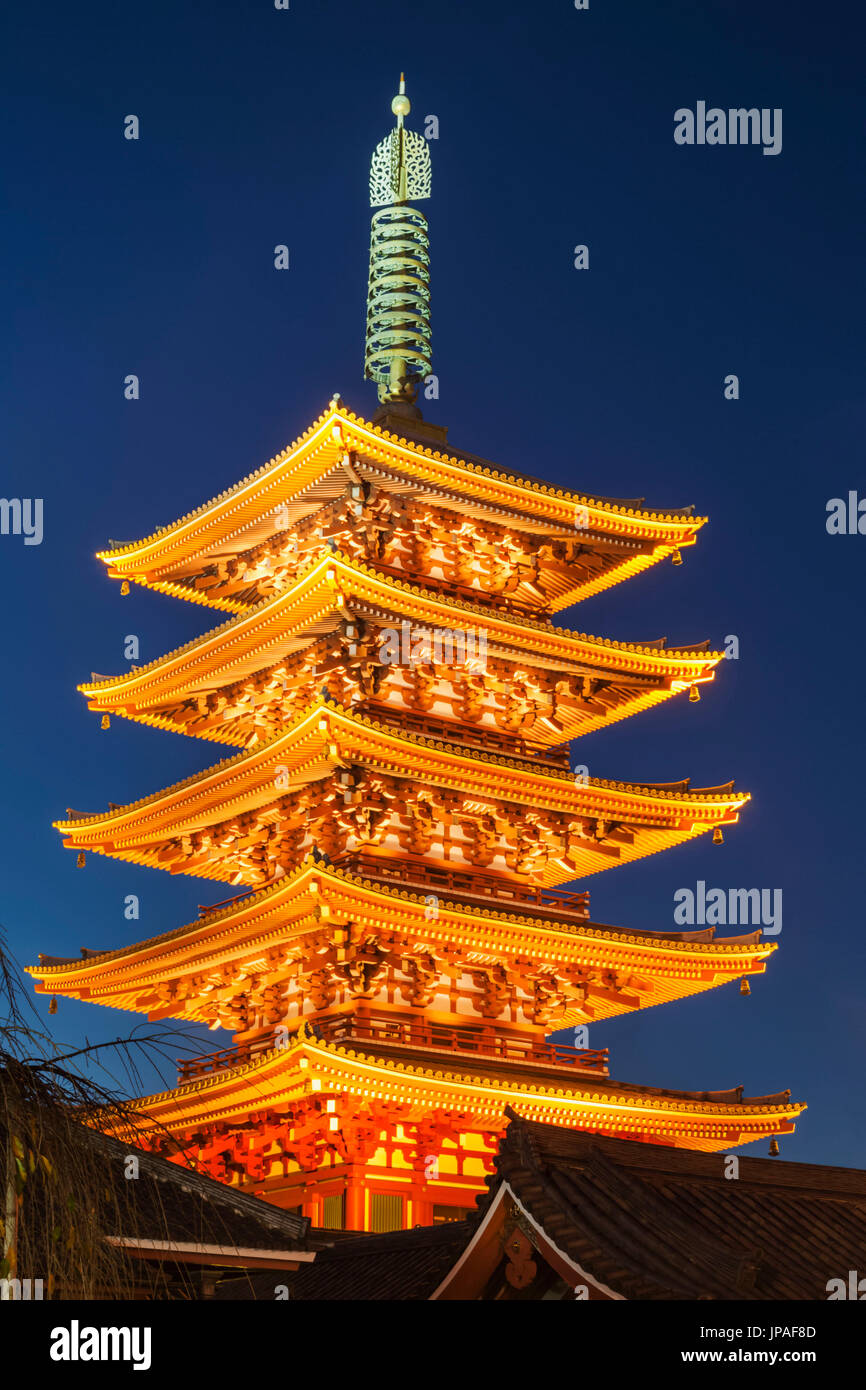 Le Japon, Honshu, Tokyo, Asakusa, Temple Sensoji aka d'Asakusa Kannon, Pagode Banque D'Images