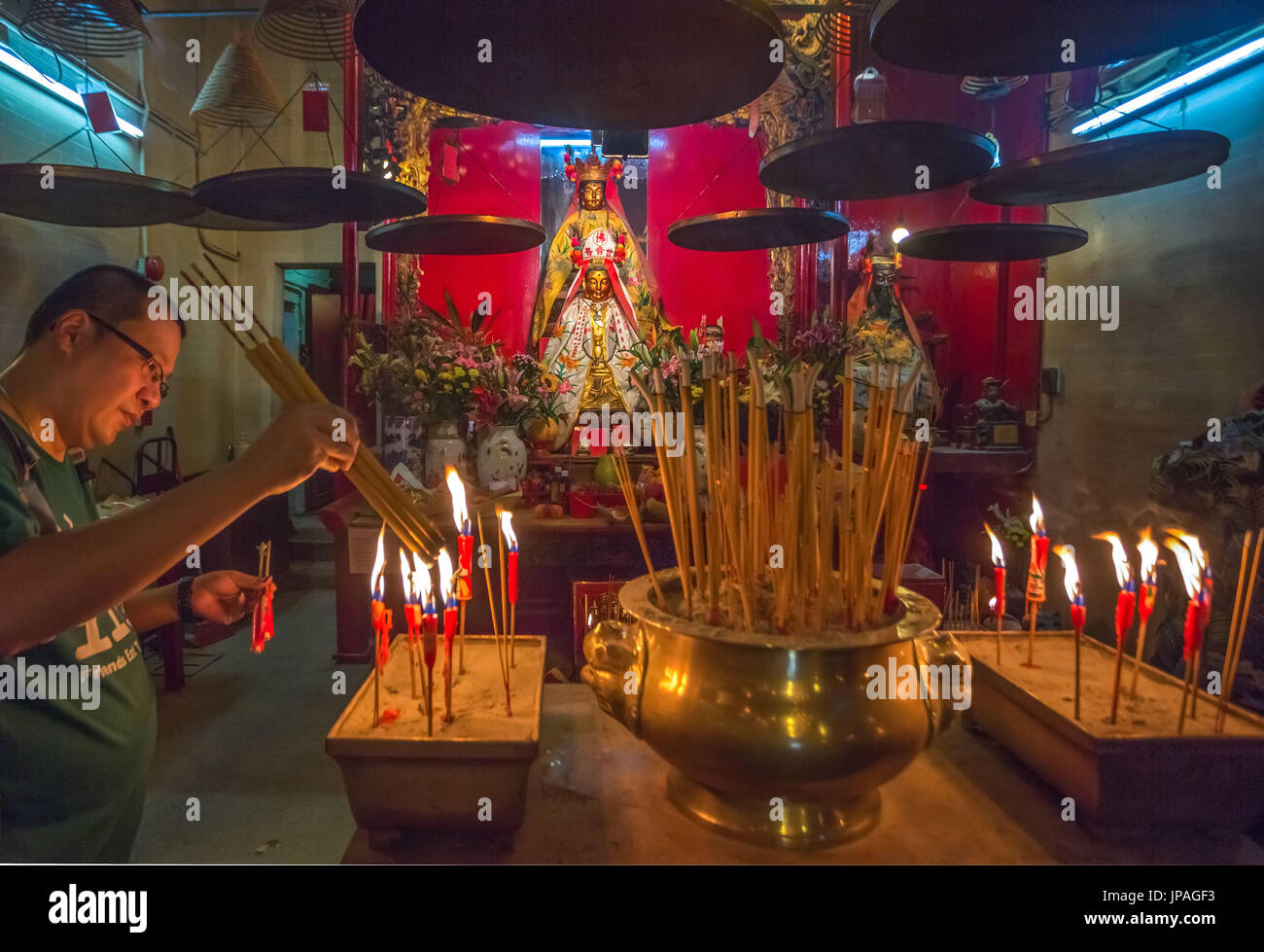 Hong Kong City, District de Sheung Wan, Temple Man Mo Banque D'Images