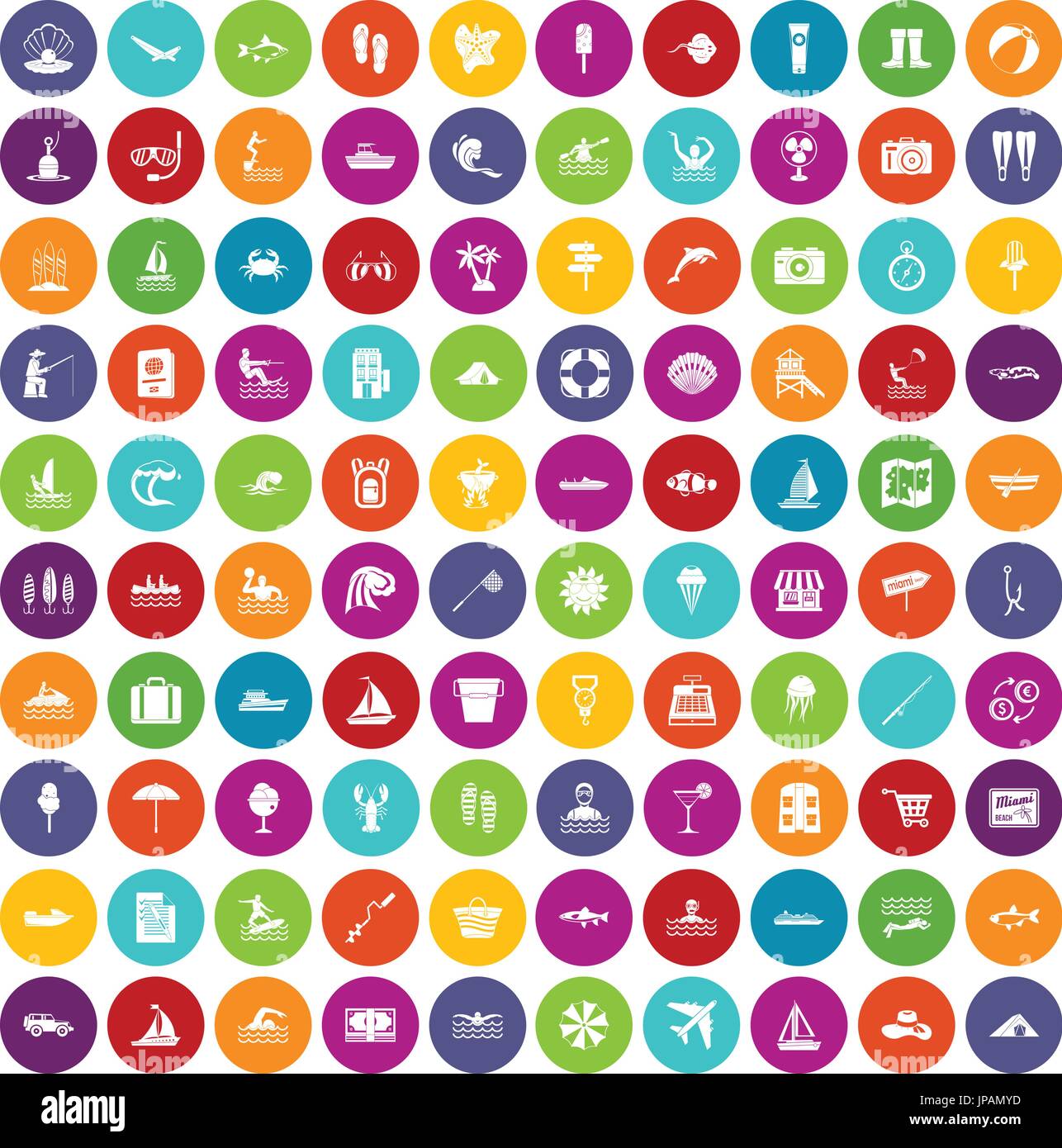 Les loisirs de l'eau 100 icons set color Illustration de Vecteur