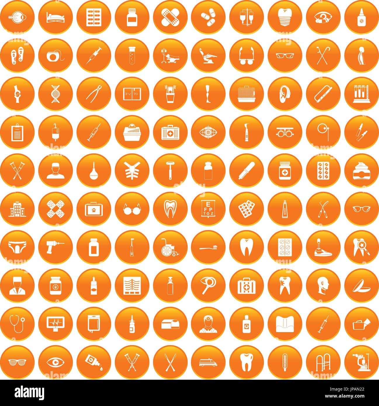 100 accessoires médicaux icons set orange Illustration de Vecteur