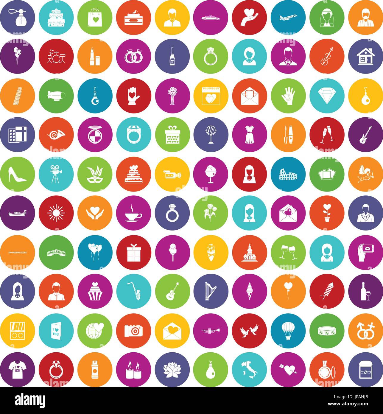 100 icônes de mariage couleur Illustration de Vecteur