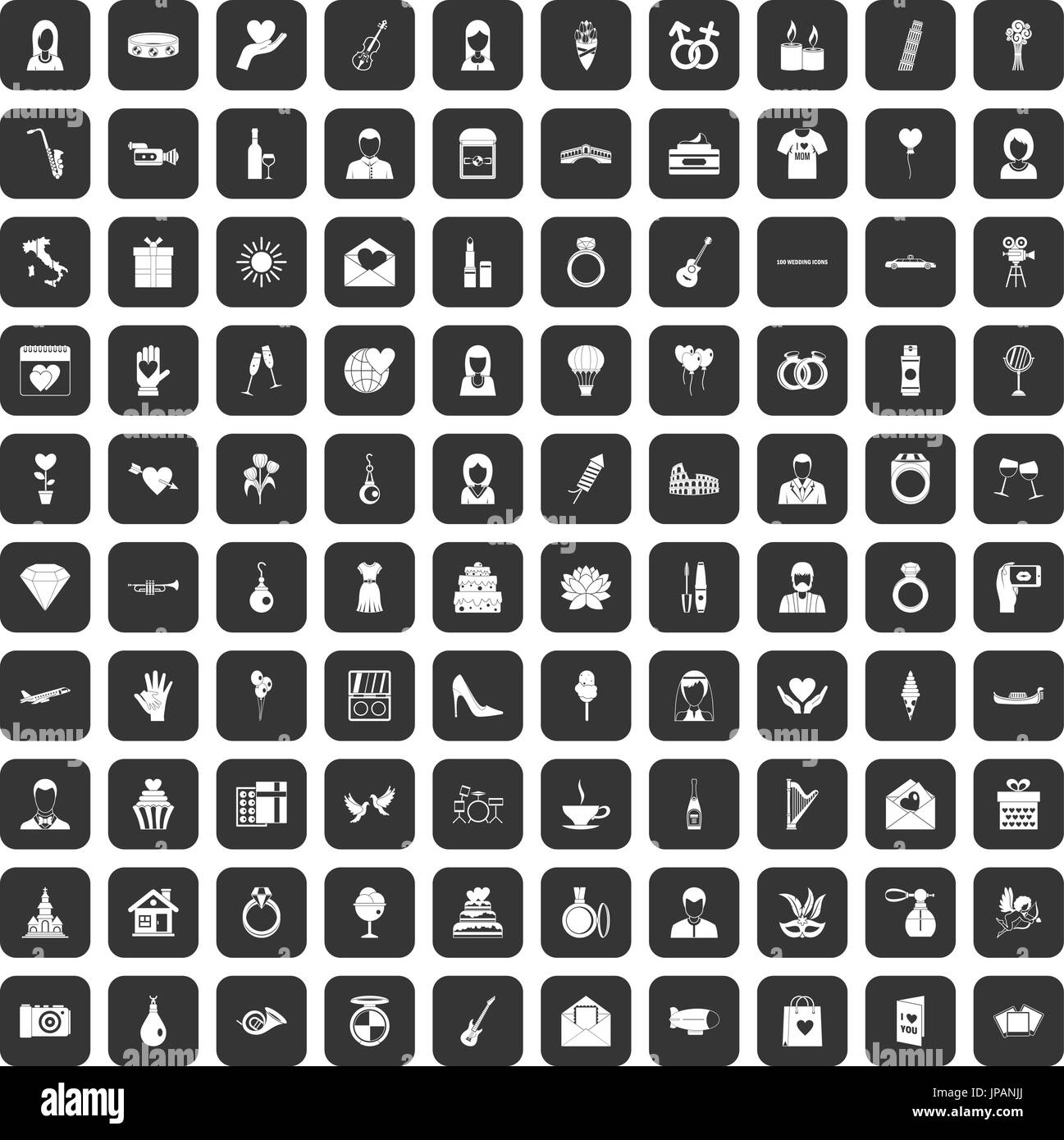 Mariage 100 icons set black Illustration de Vecteur