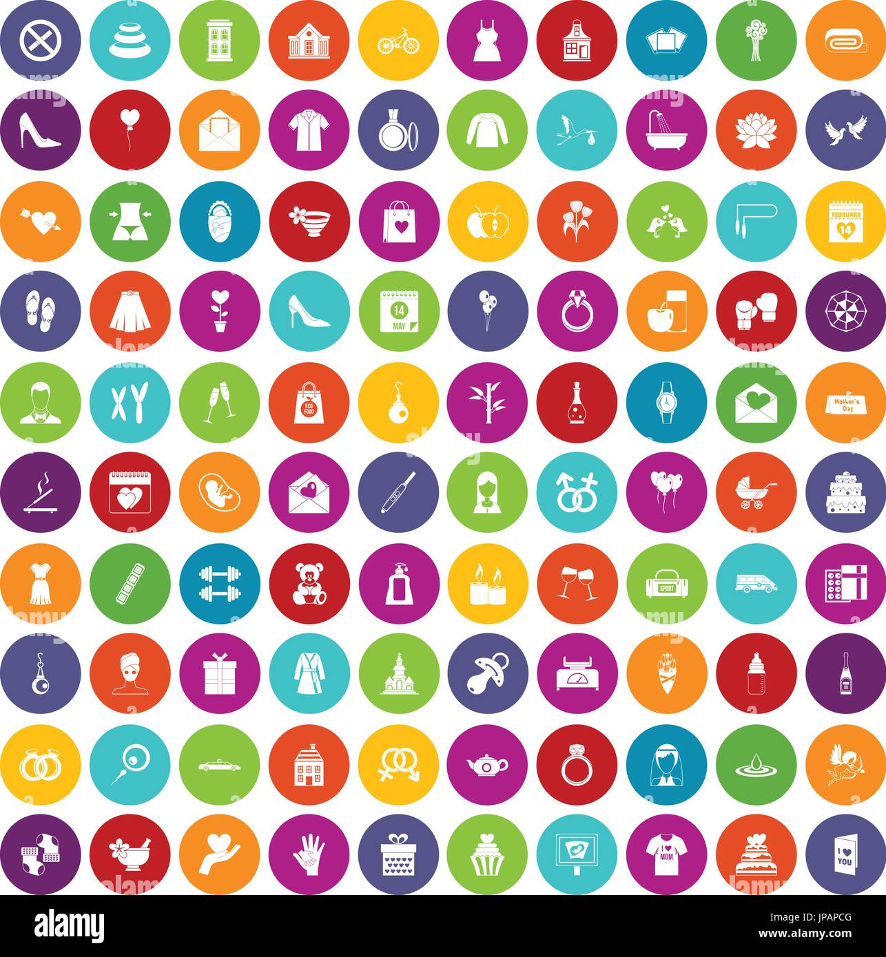 100 femme heureuse icons set color Illustration de Vecteur