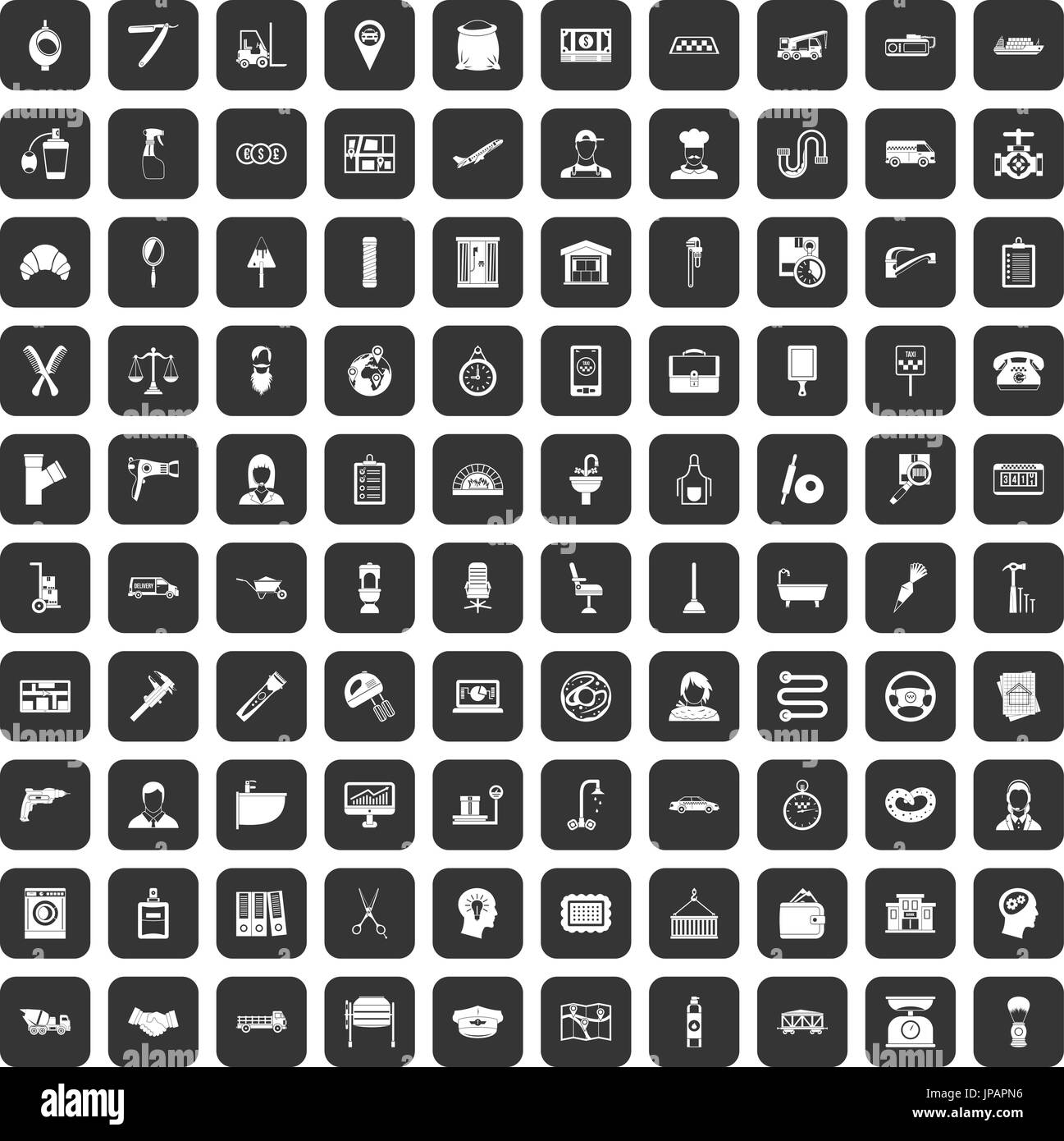 Travail 100 icons set black Illustration de Vecteur