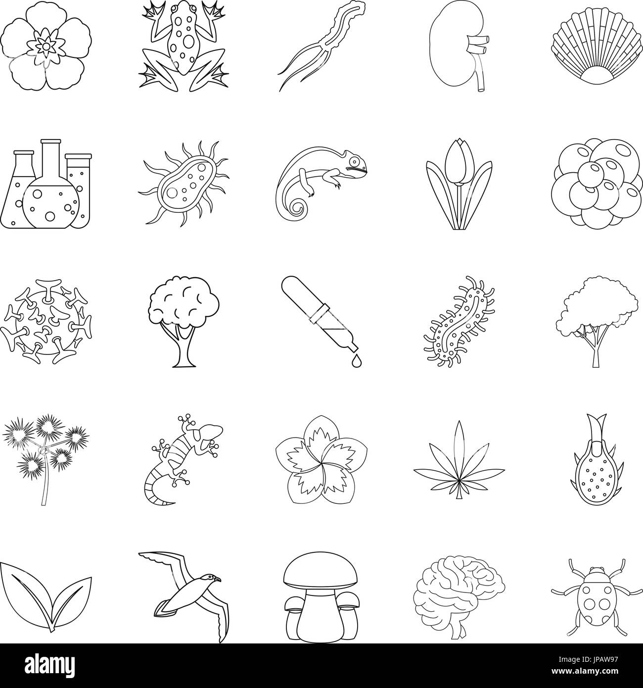 Flora icons set style du contour, Illustration de Vecteur
