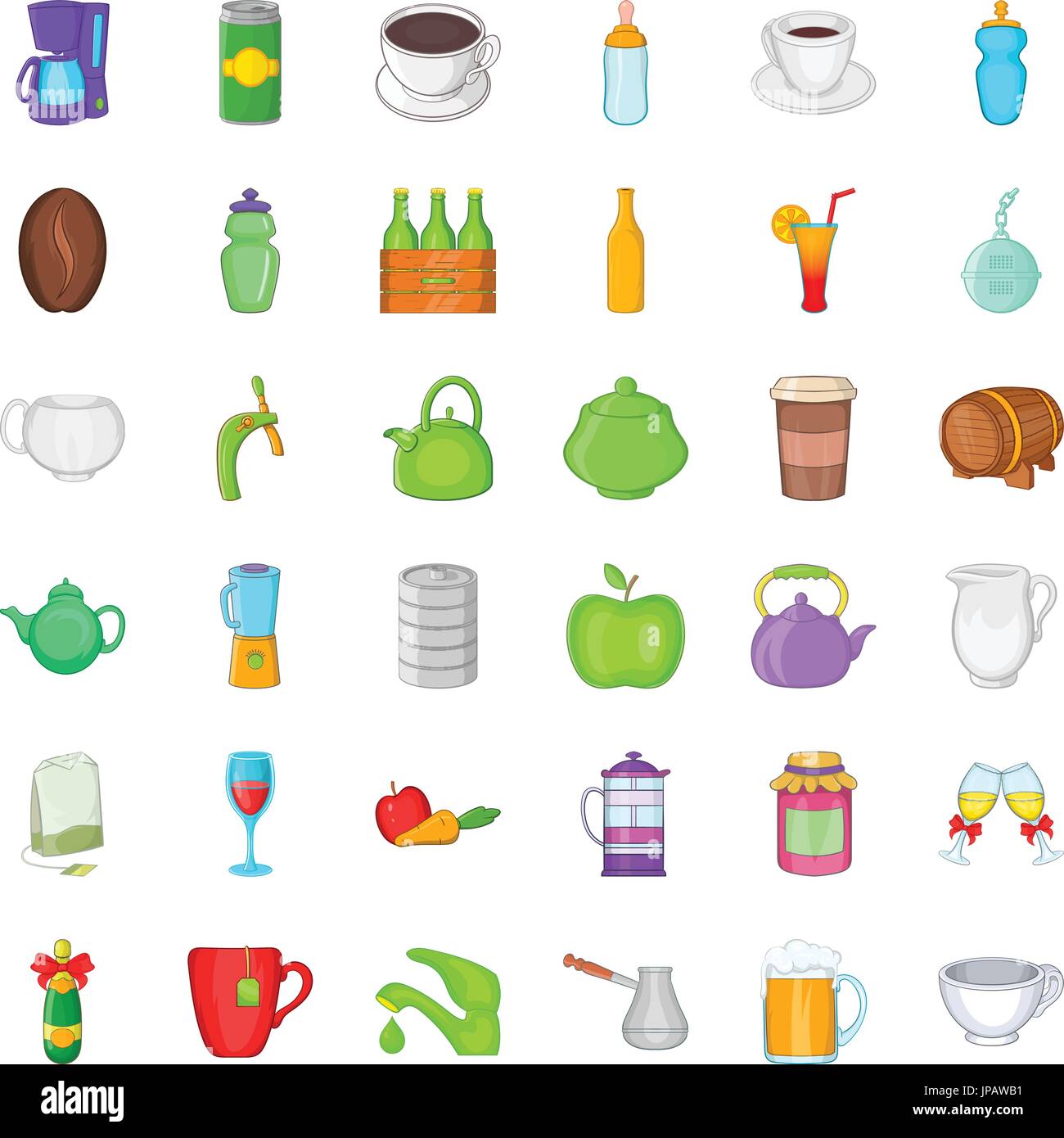 Différentes boissons icons set, cartoon style Illustration de Vecteur