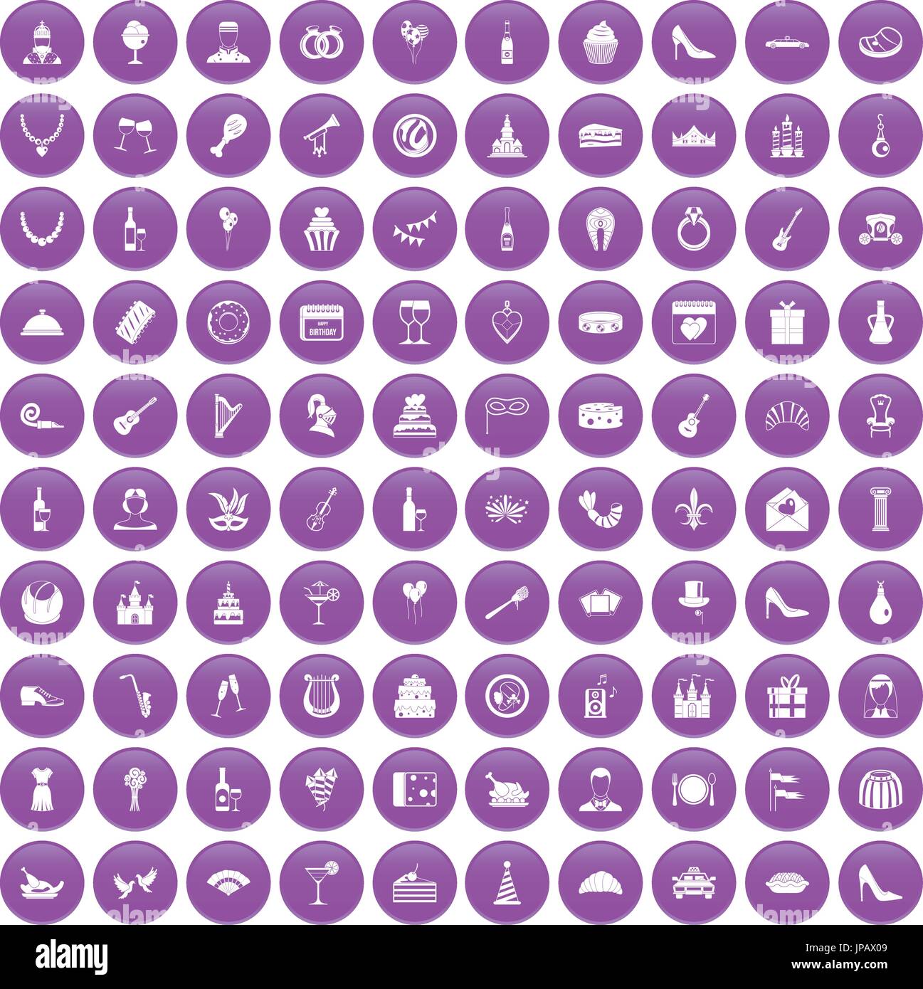 Banquet 100 icons set purple Illustration de Vecteur
