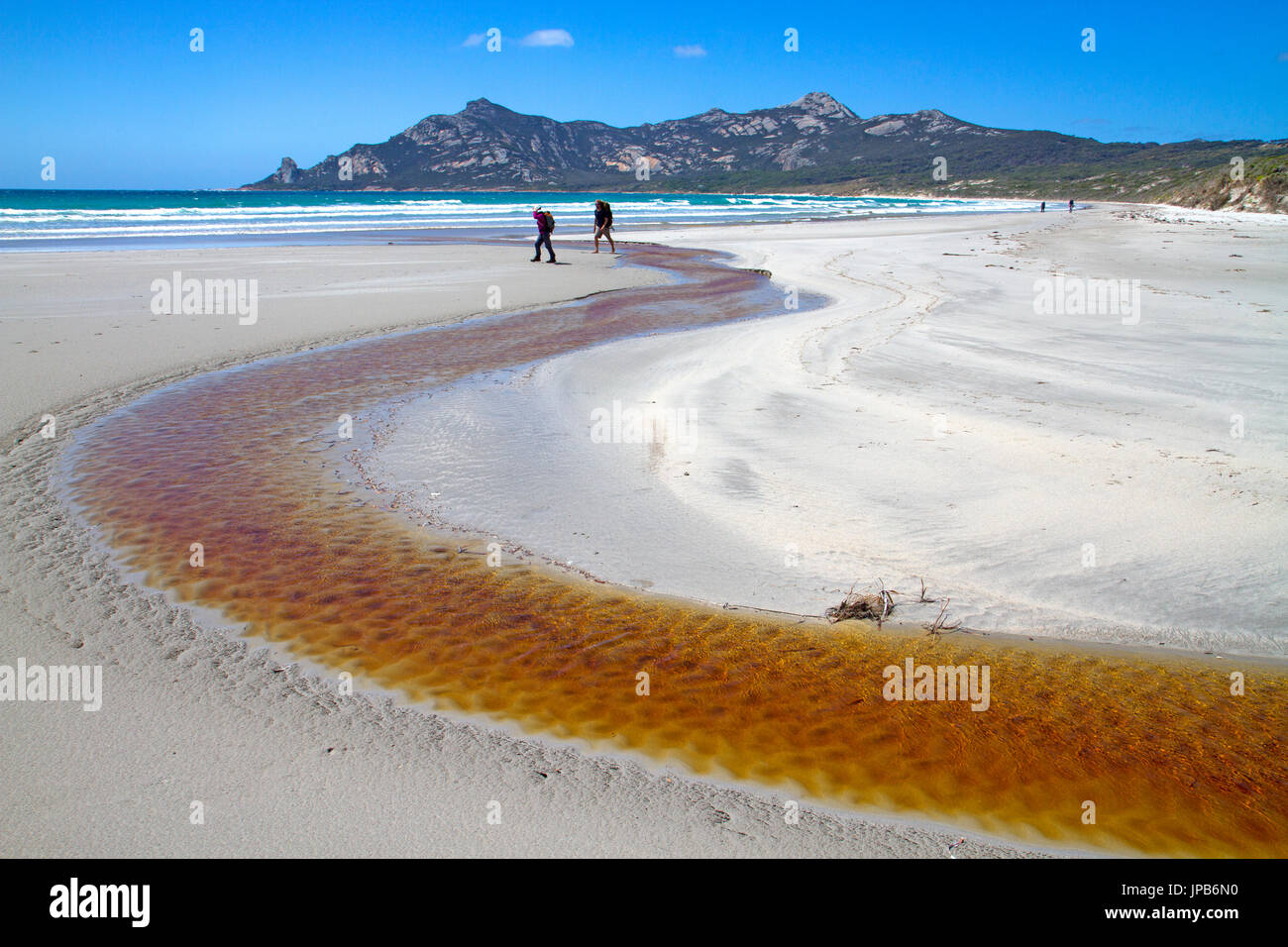 Les randonneurs sur la baie de Killiecrankie, Flinders Island Banque D'Images