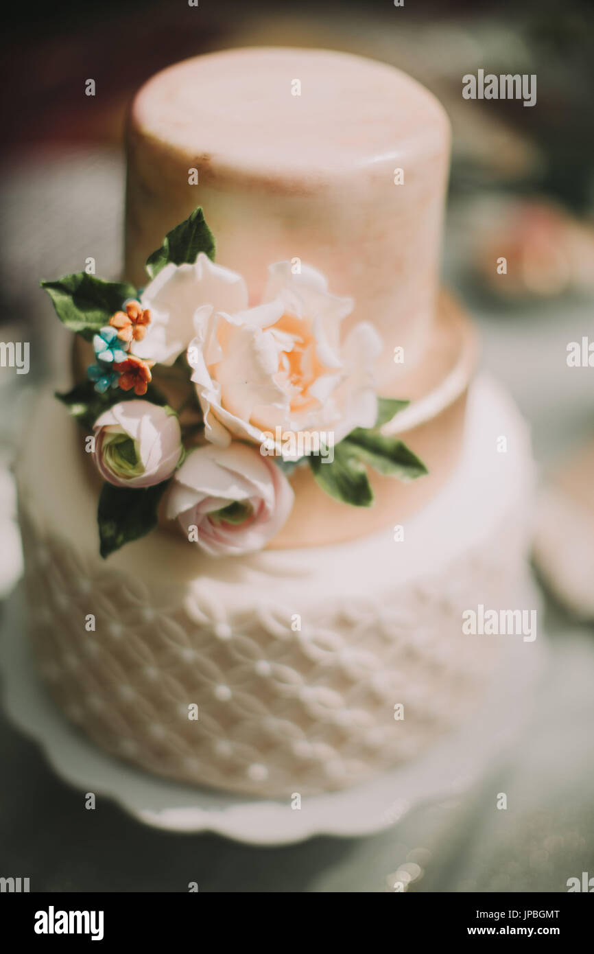 Gâteau de mariage à un autre mariage, Close up Banque D'Images