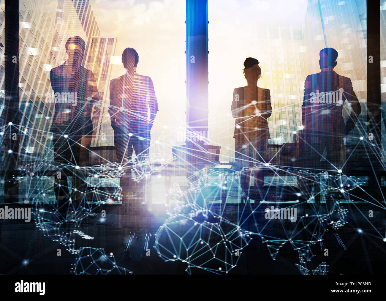 Groupe de partenaire d'affaires à l'avenir avec effet numérique réseau Banque D'Images