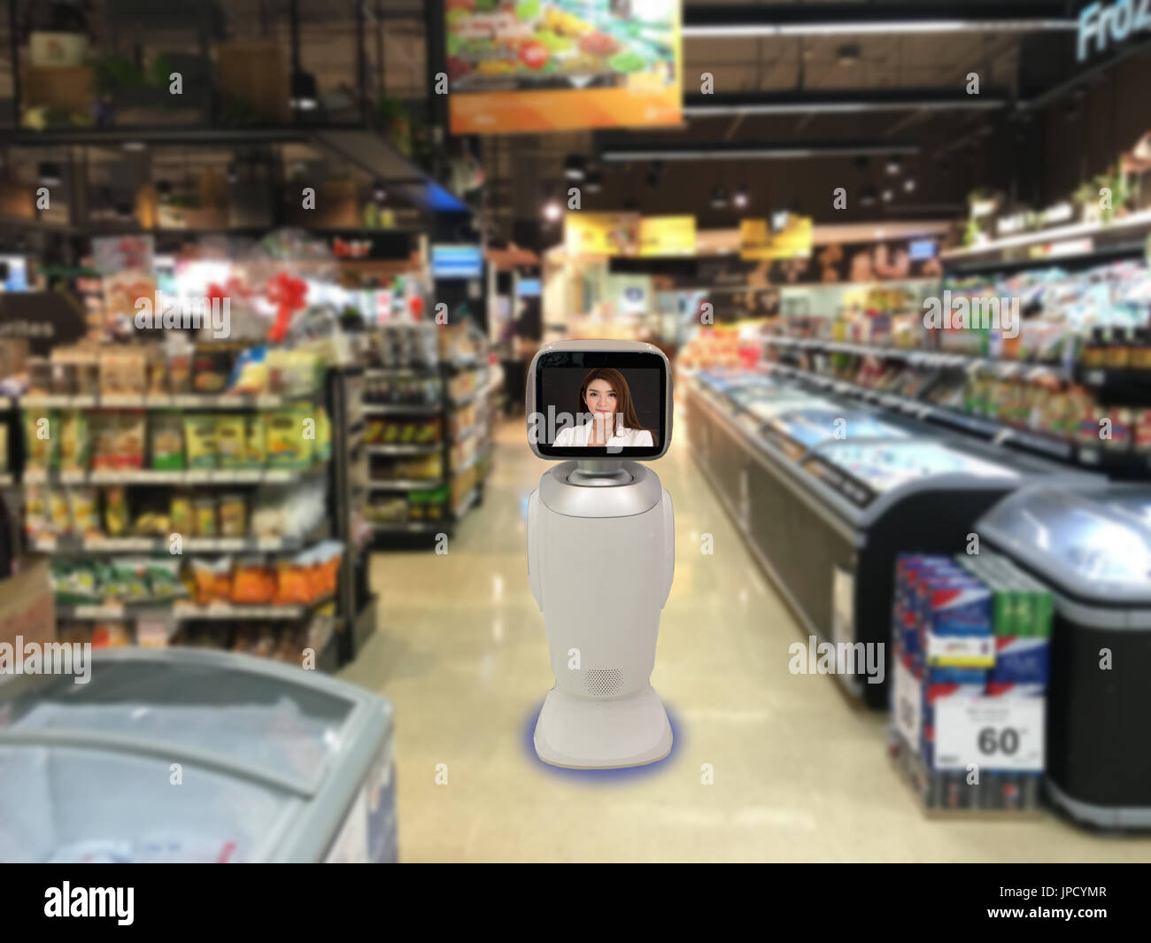 Conseiller en technologie concept robotique, la vente au détail ou magasin à utiliser pour aider le client advisor robot pendant leurs achats, afin de fournir des informations sur nos produits, se Banque D'Images