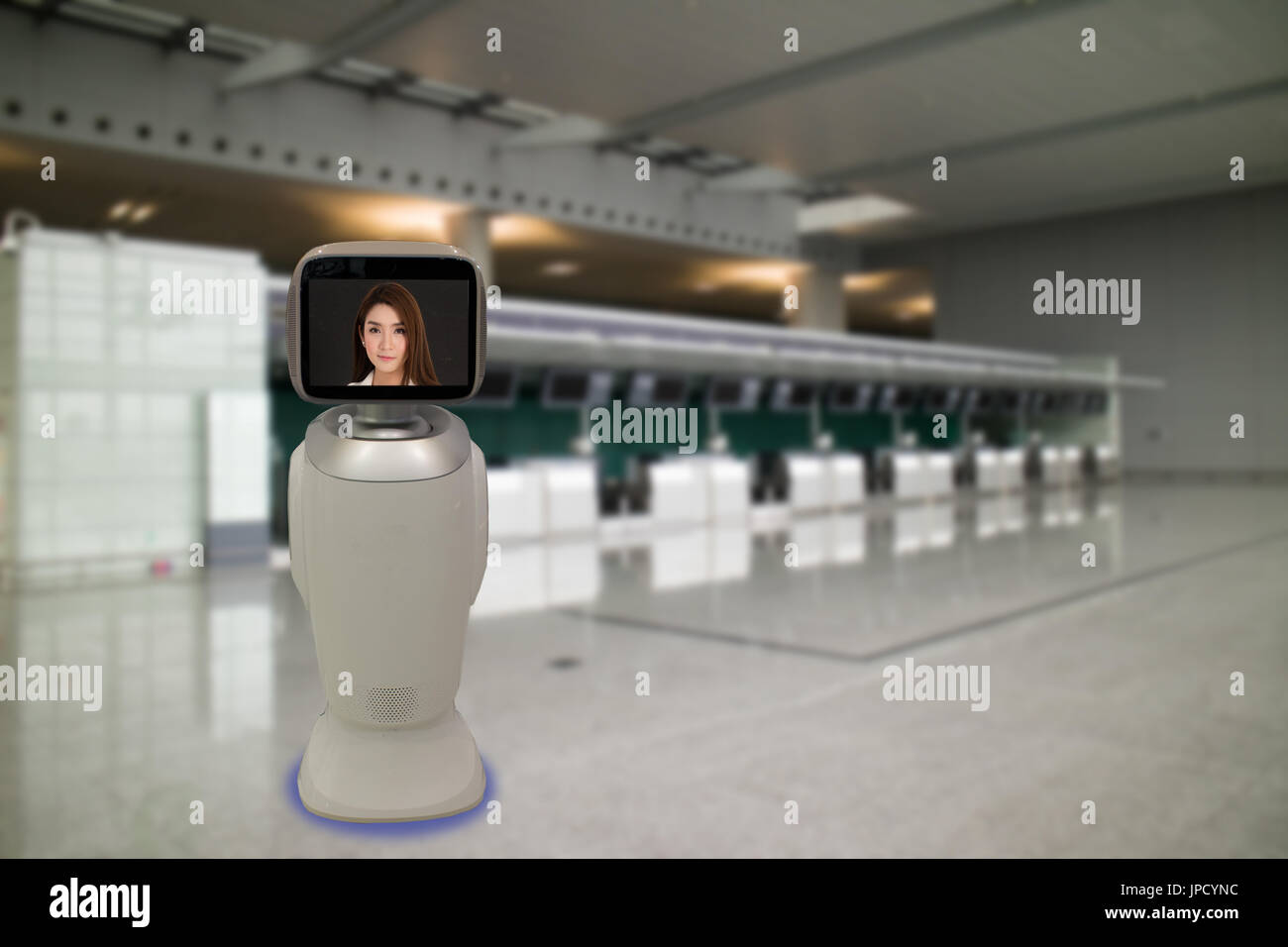 Conseiller en robotique technologie concept,l'utilisation de l'aéroport pour aider conseiller robotique passager et donner des informations sur le vol ,d'embarquement, l'heure et le directeur Banque D'Images