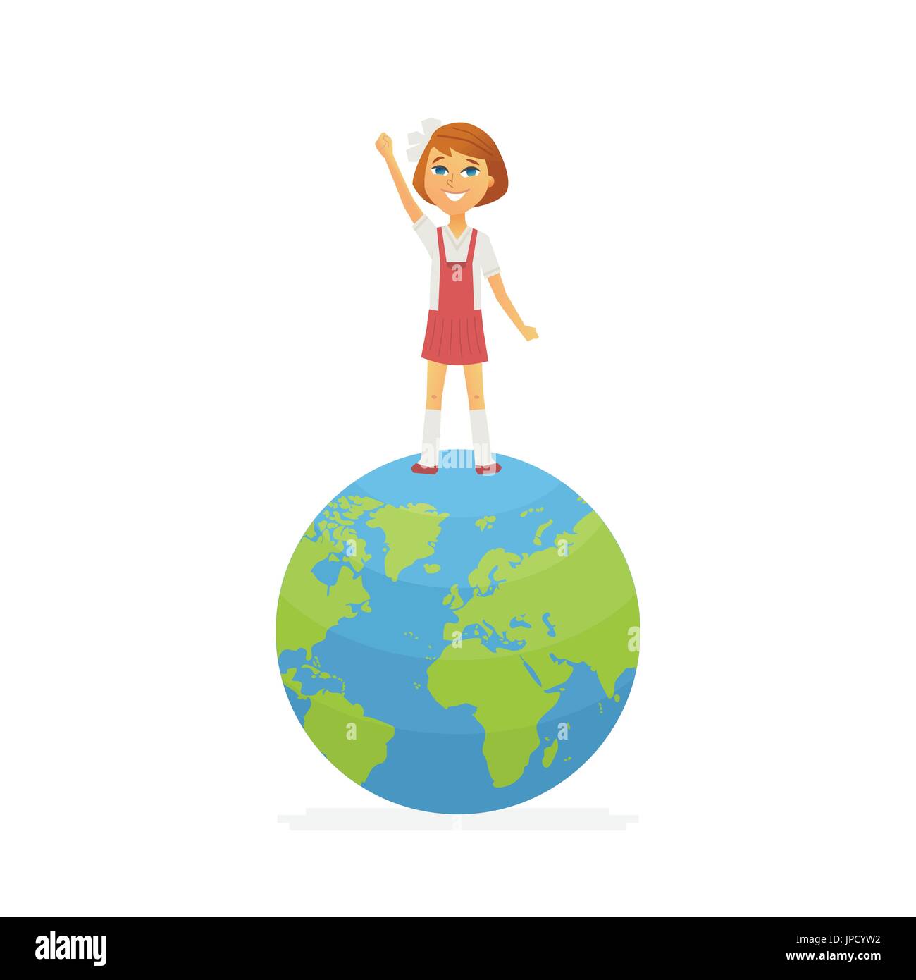 Gagnant du concours de l'école - happy girl holding cup sur le globe Illustration de Vecteur