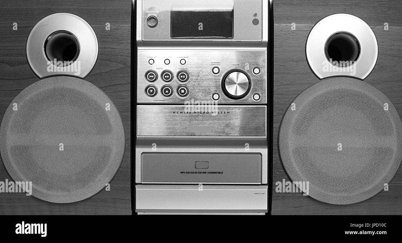 Mini chaîne stéréo noir et blanc Banque D'Images
