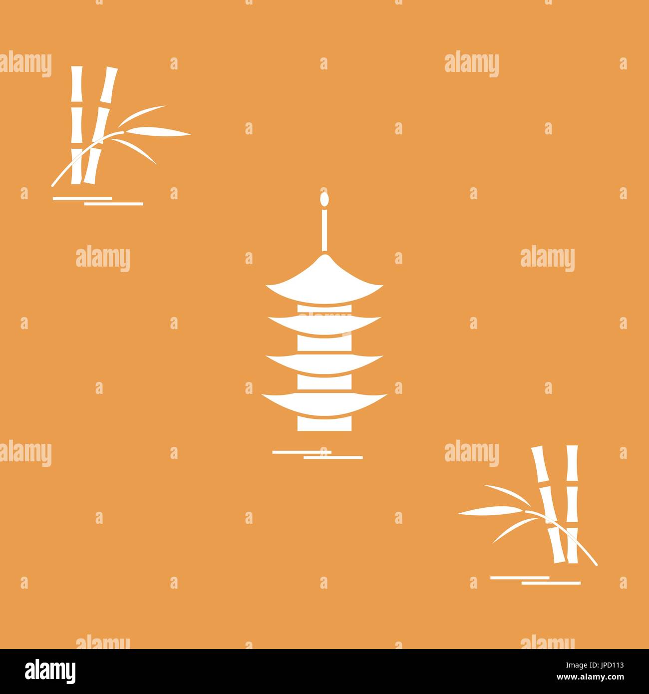 Icône stylisée de la pagode et de bambous. Voyages et loisirs. Pour la conception d'affiches, de bannières ou d'impression. Illustration de Vecteur