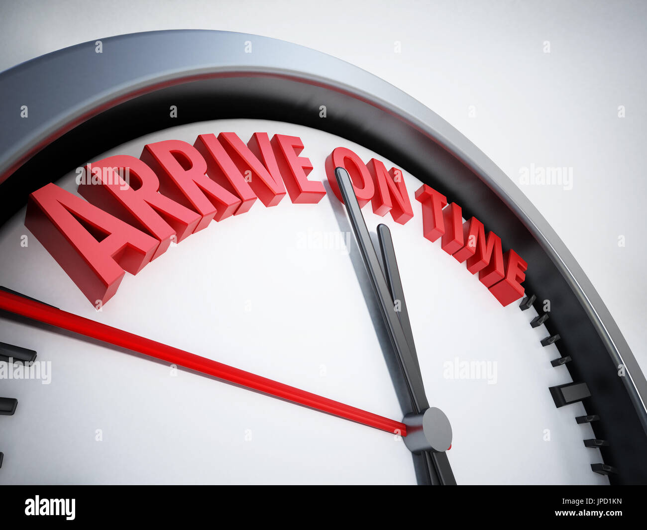 Arriver à l'heure horloge avec texte. 3D illustration. Banque D'Images