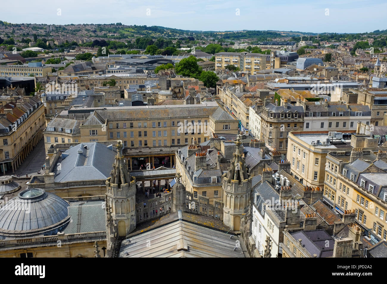Une vue sur la ville de Bath à partir de la partie supérieure de l'abbaye de Bath. Banque D'Images
